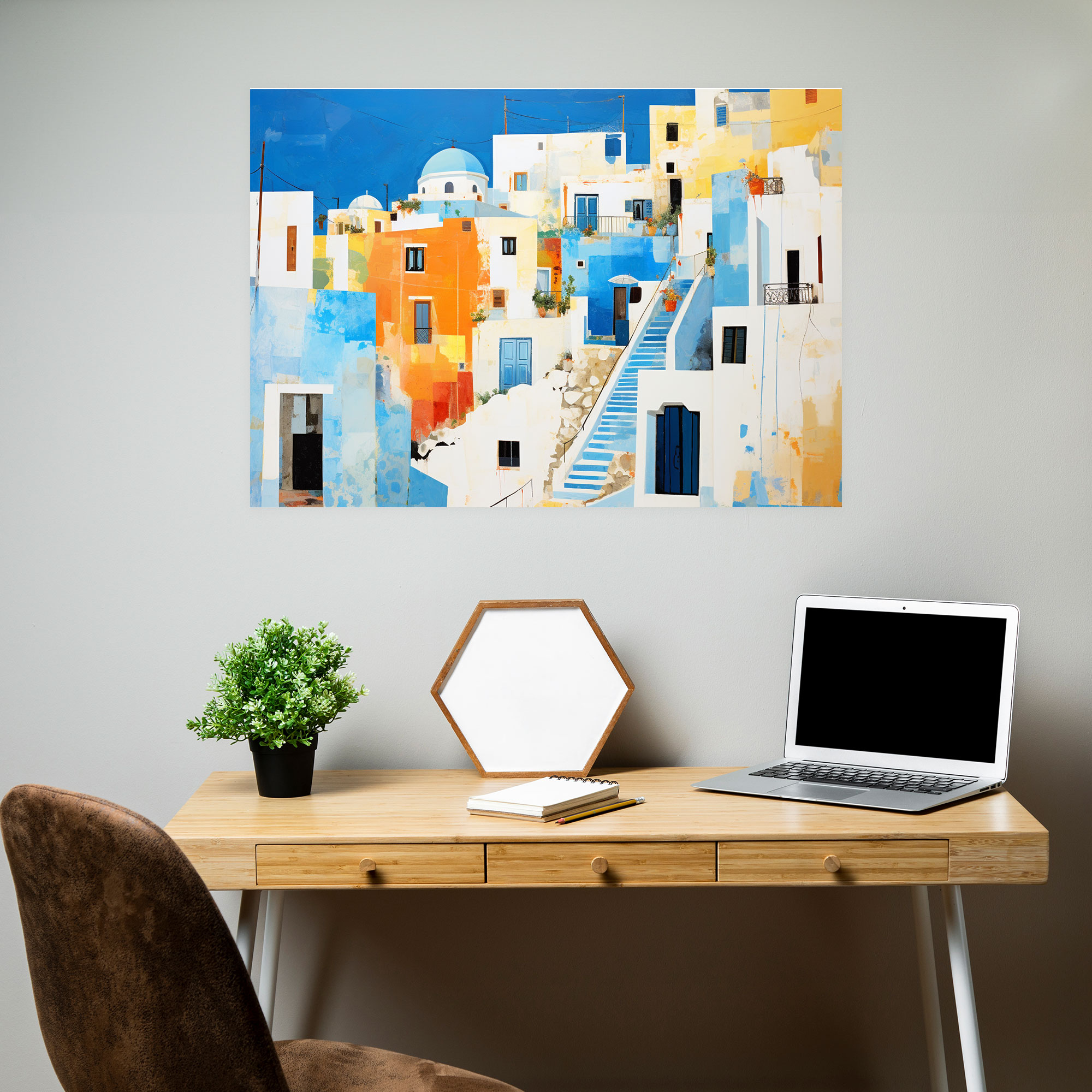 Santorini Canvas Print - Santorini, Canvas Wall Art, Mixed Media Artwork, Wall Decoration