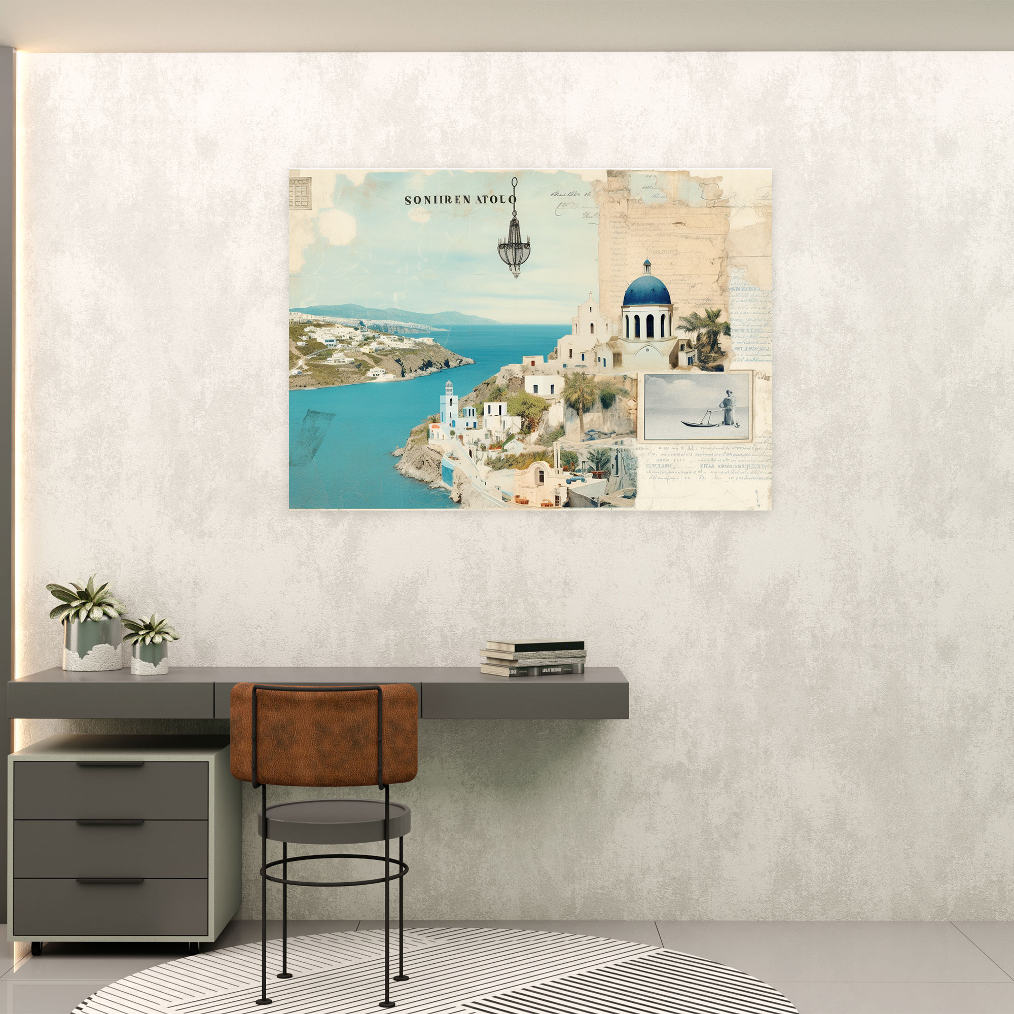 Eski Stil Santorini Duvar Dekorasyonu - Santorini Kanvas Tablo Ev Dekorasyonu