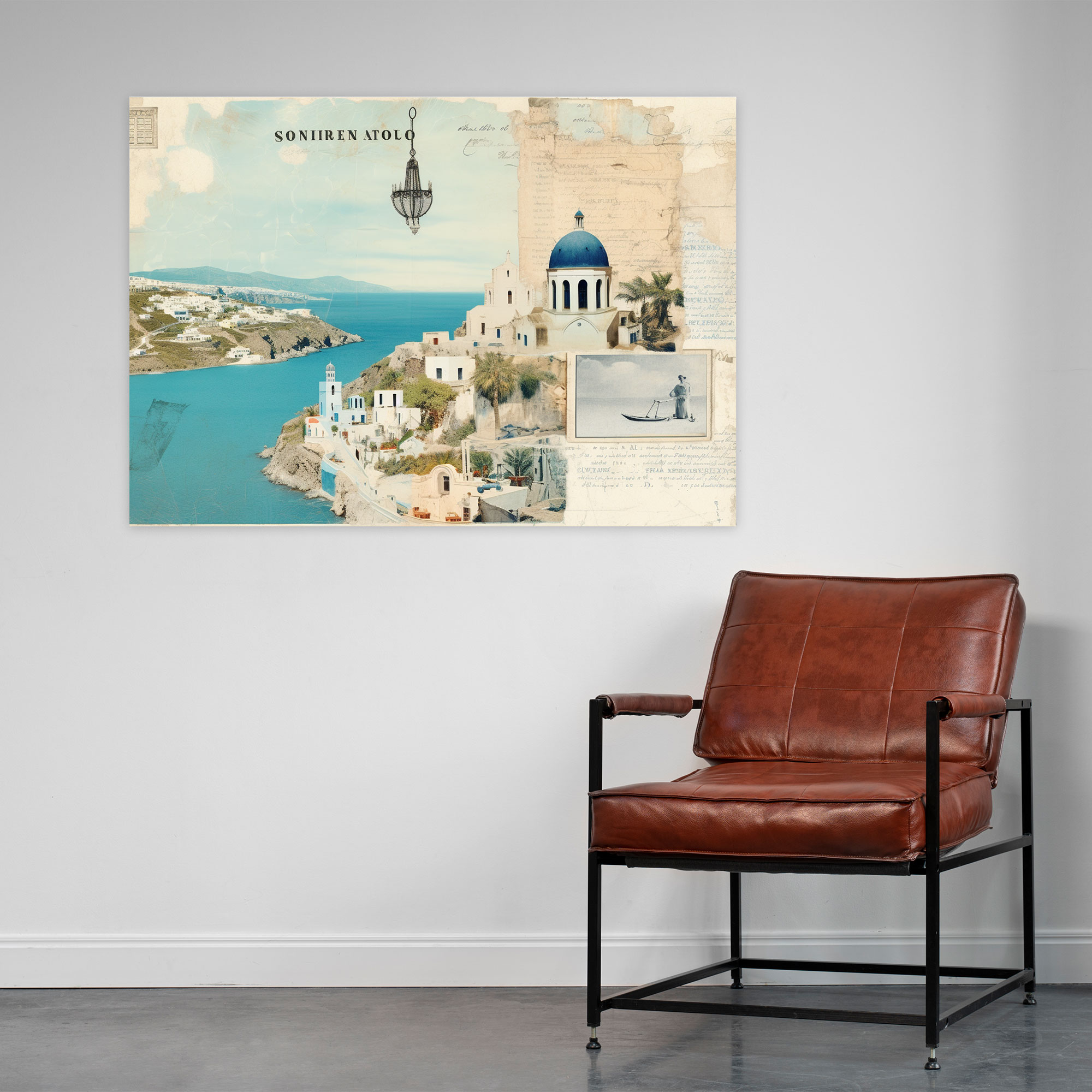 Eski Stil Santorini Duvar Dekorasyonu - Santorini Kanvas Tablo Ev Dekorasyonu