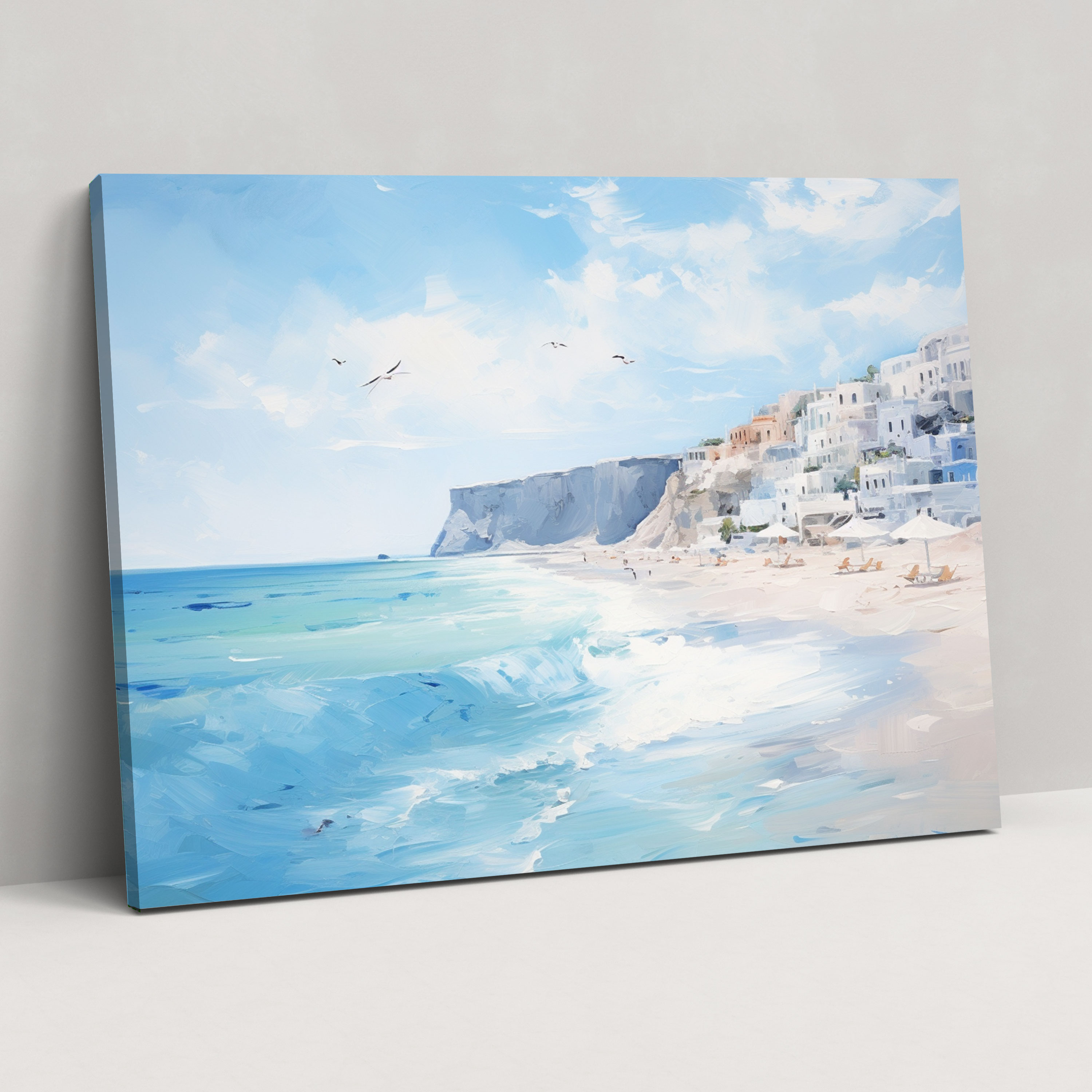 Santorini Wall Art - Impressionist Seascape Canvas Print - Santorini, Canvas Wall Art, Dreamy Atmosphere, Impressionist Seascape