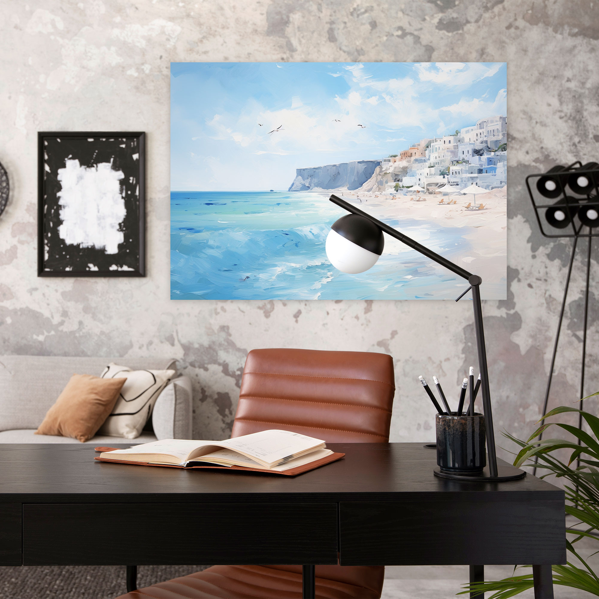 Santorini Wall Art - Impressionist Seascape Canvas Print - Santorini, Canvas Wall Art, Dreamy Atmosphere, Impressionist Seascape