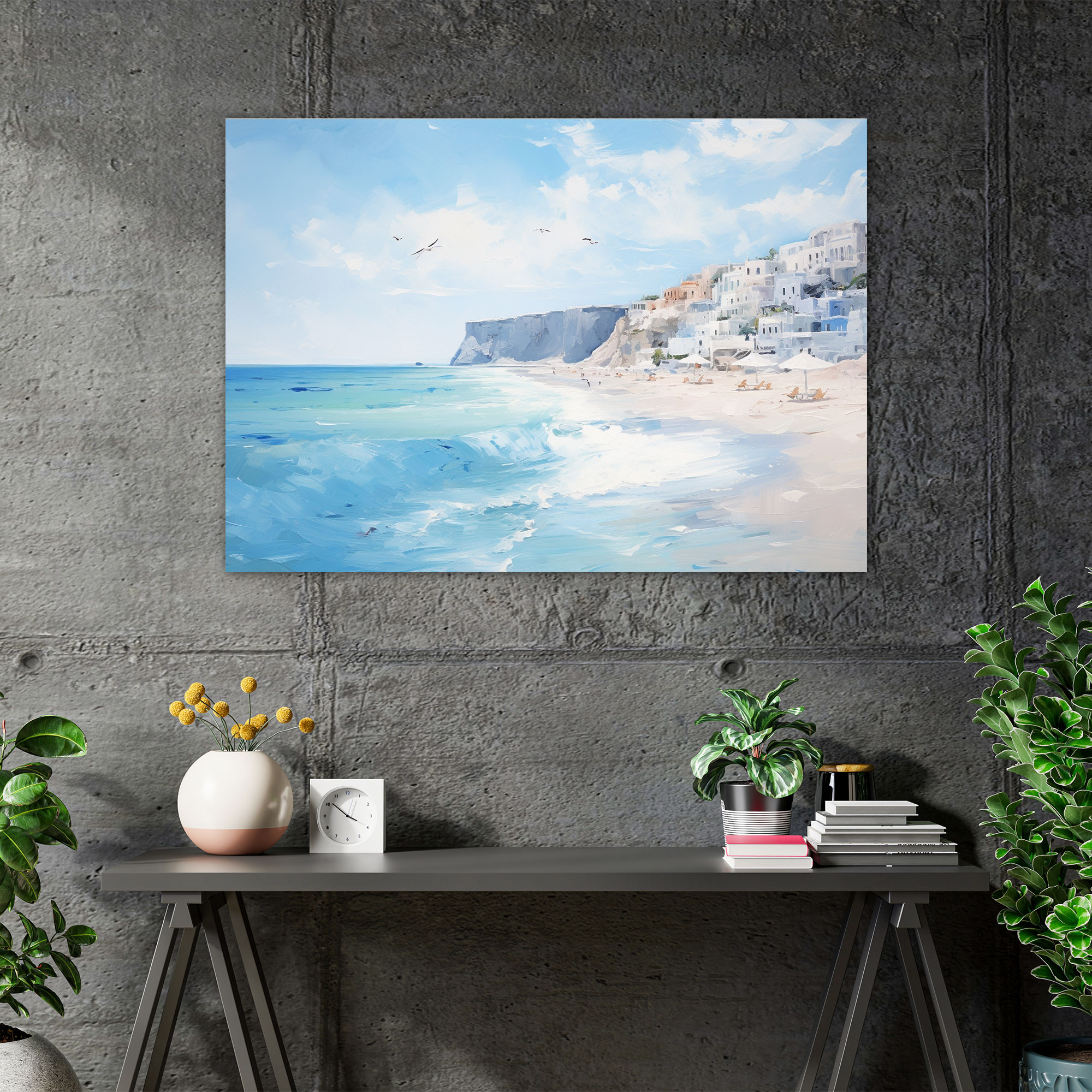 Santorini Wall Art - Impressionist Seascape Canvas Print - Santorini, Canvas Wall Art, Dreamy Atmosphere, Impressionist Seascape