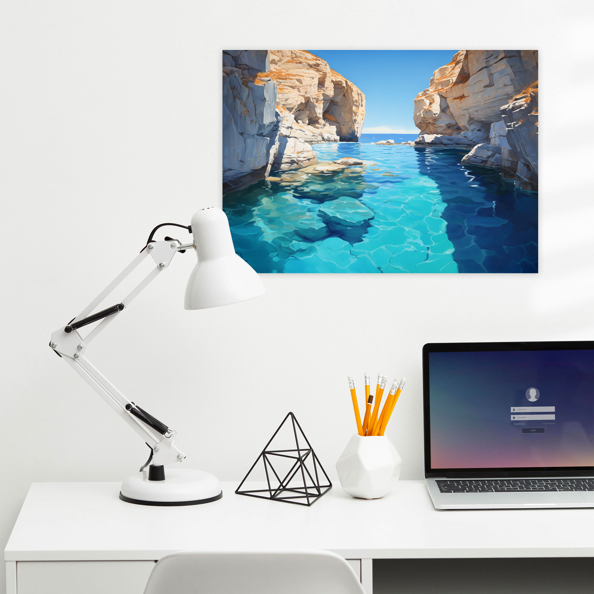 Santorini Canvas Print - Realistic Oil Painting Wall Decoration - Santorini, Wall Decoration, Turquoise Waters, Blue Sky