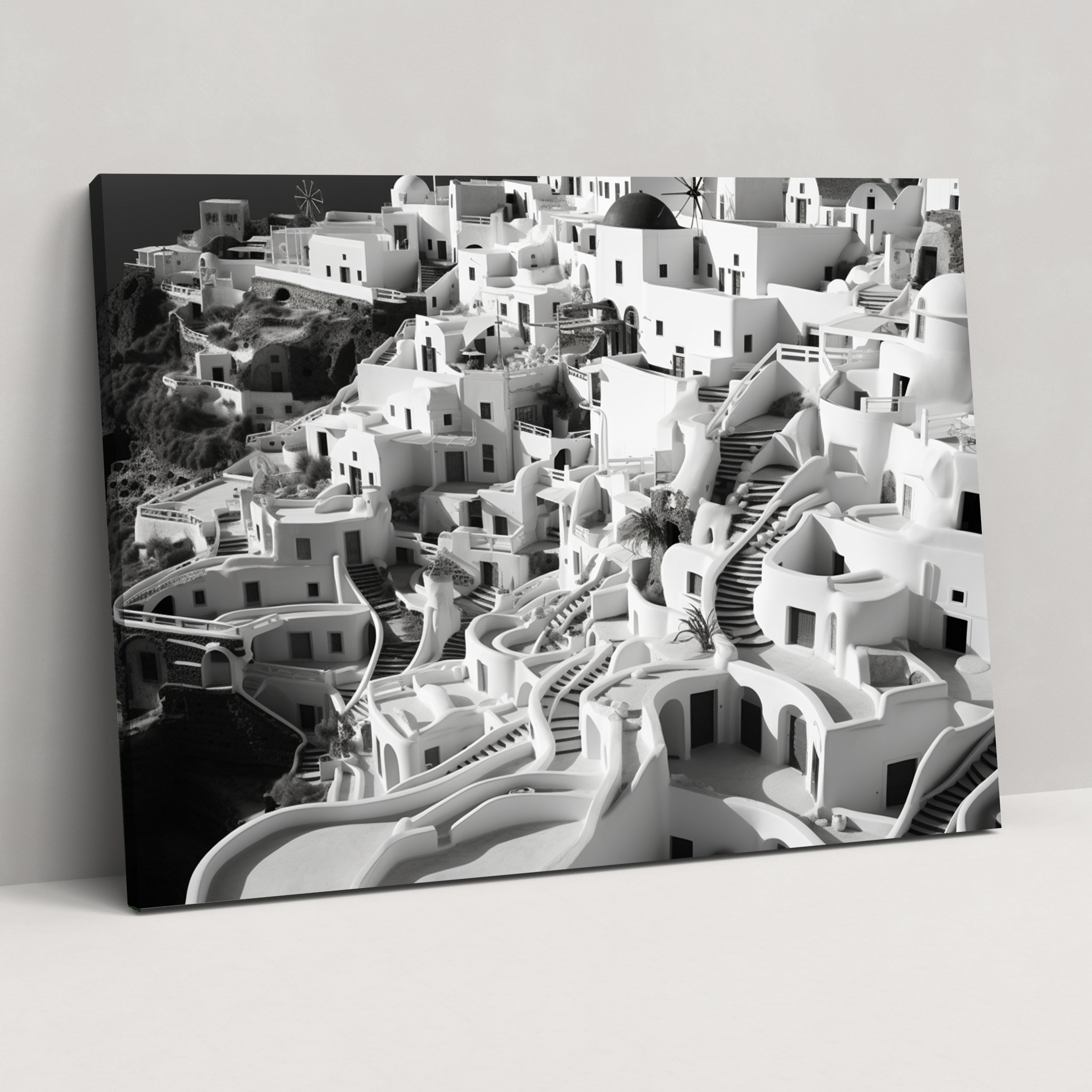 Santorini Wall Art - Aerial Black And White Photography Canvas Print - Santorini, Home Decoration, Canvas Print, Wall Art