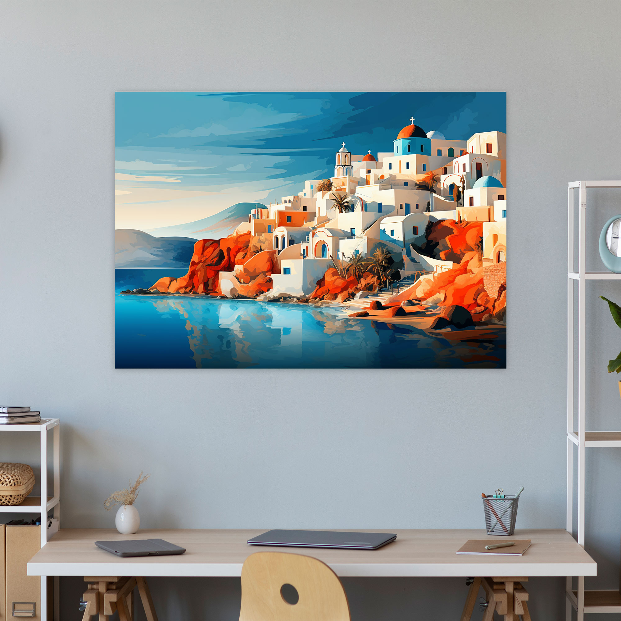 Santorini Canvas Print - Abstract Digital Art Wall Decoration - Santorini, Canvas Wall Art, Vibrant Colors, Home Decoration