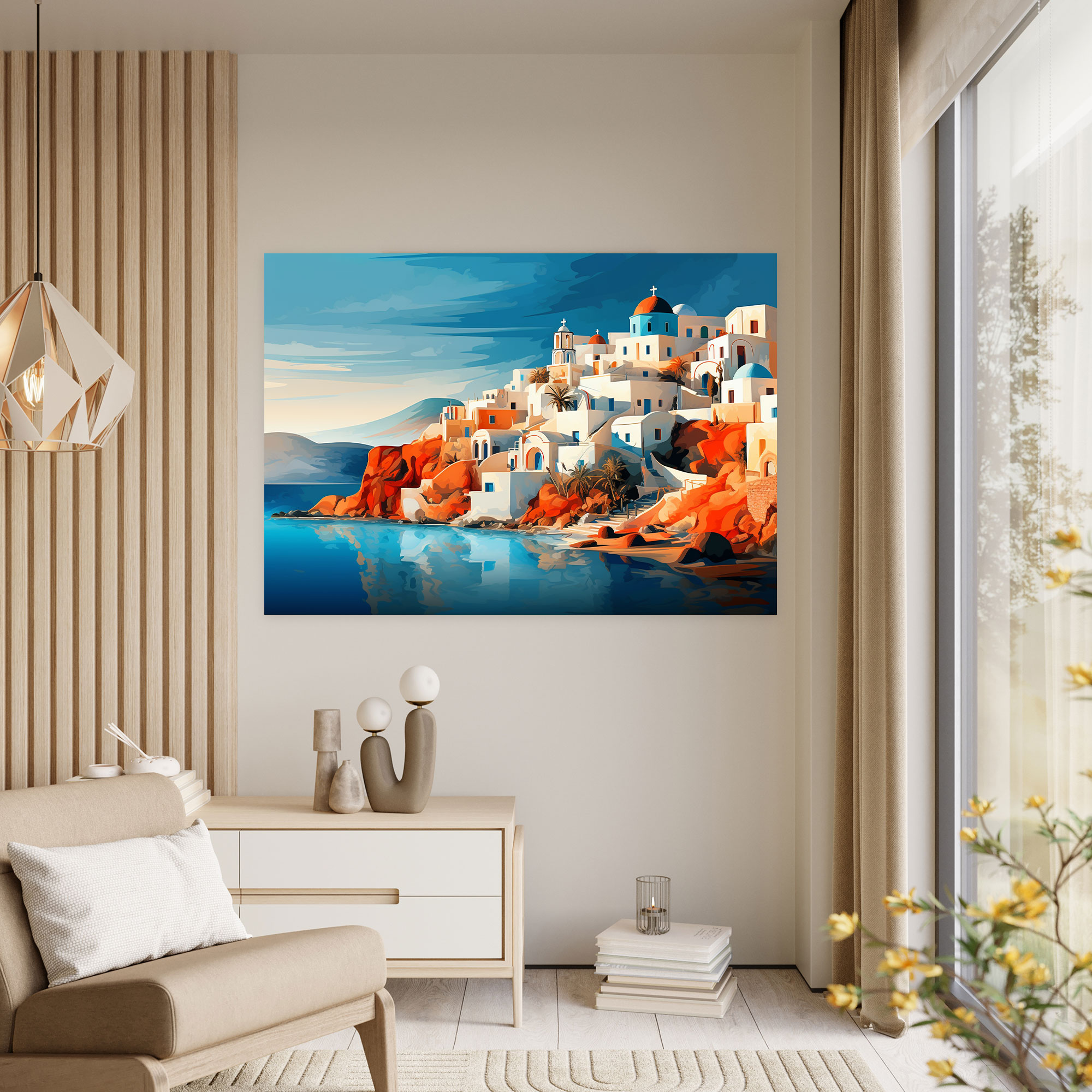 Santorini Canvas Print - Abstract Digital Art Wall Decoration - Santorini, Canvas Wall Art, Vibrant Colors, Home Decoration