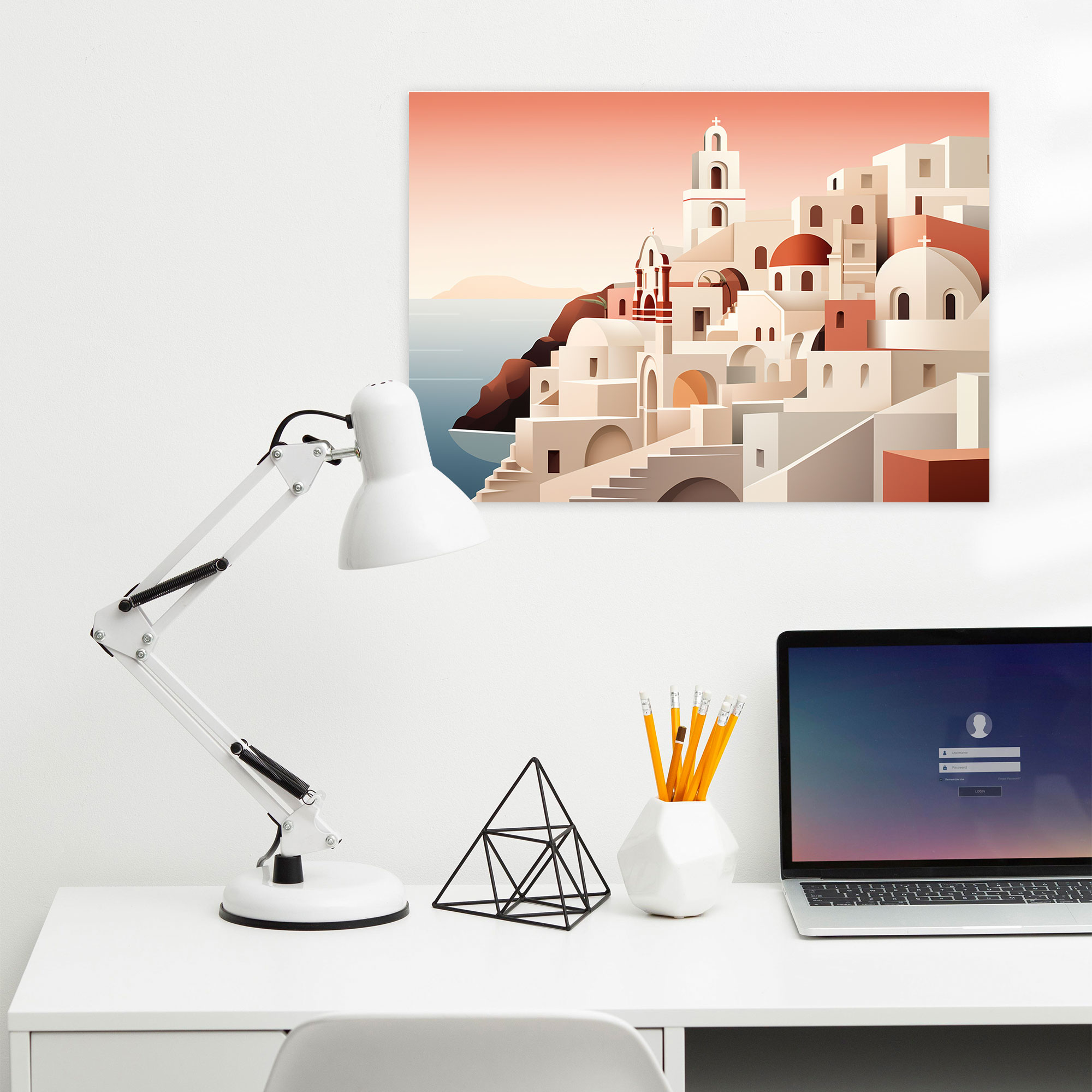 Santorini Canvas Print - Geometric Illustration Wall Art - Santorini, Canvas Print, Iconic Landscapes, Home Decoration