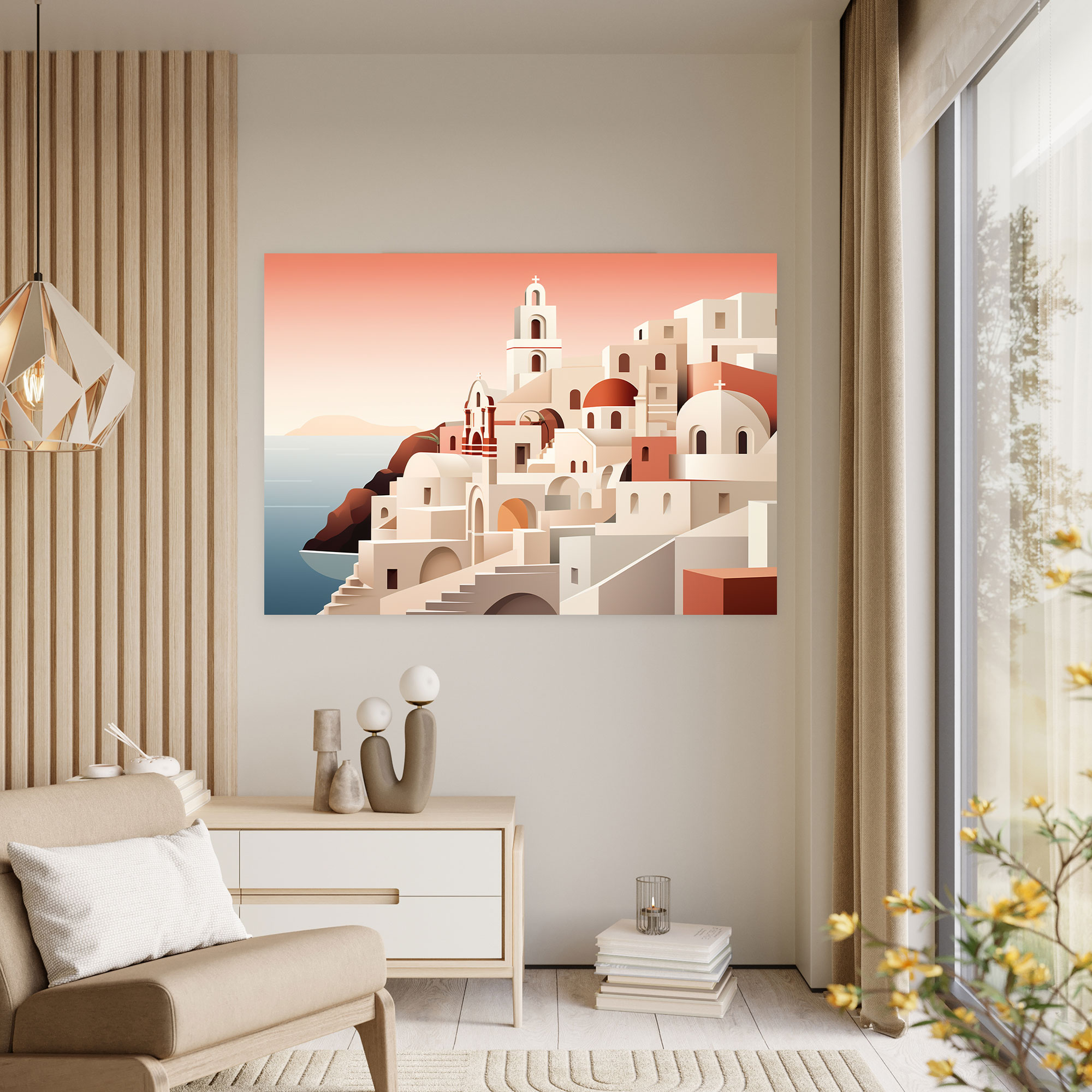 Santorini Canvas Print - Geometric Illustration Wall Art - Santorini, Canvas Print, Iconic Landscapes, Home Decoration