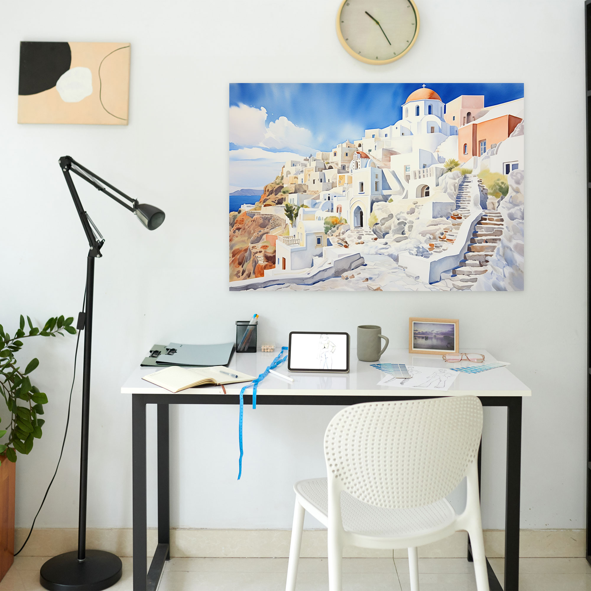 Santorini Canvas Print - Santorini, Wall Art, Watercolor Painting, White Houses