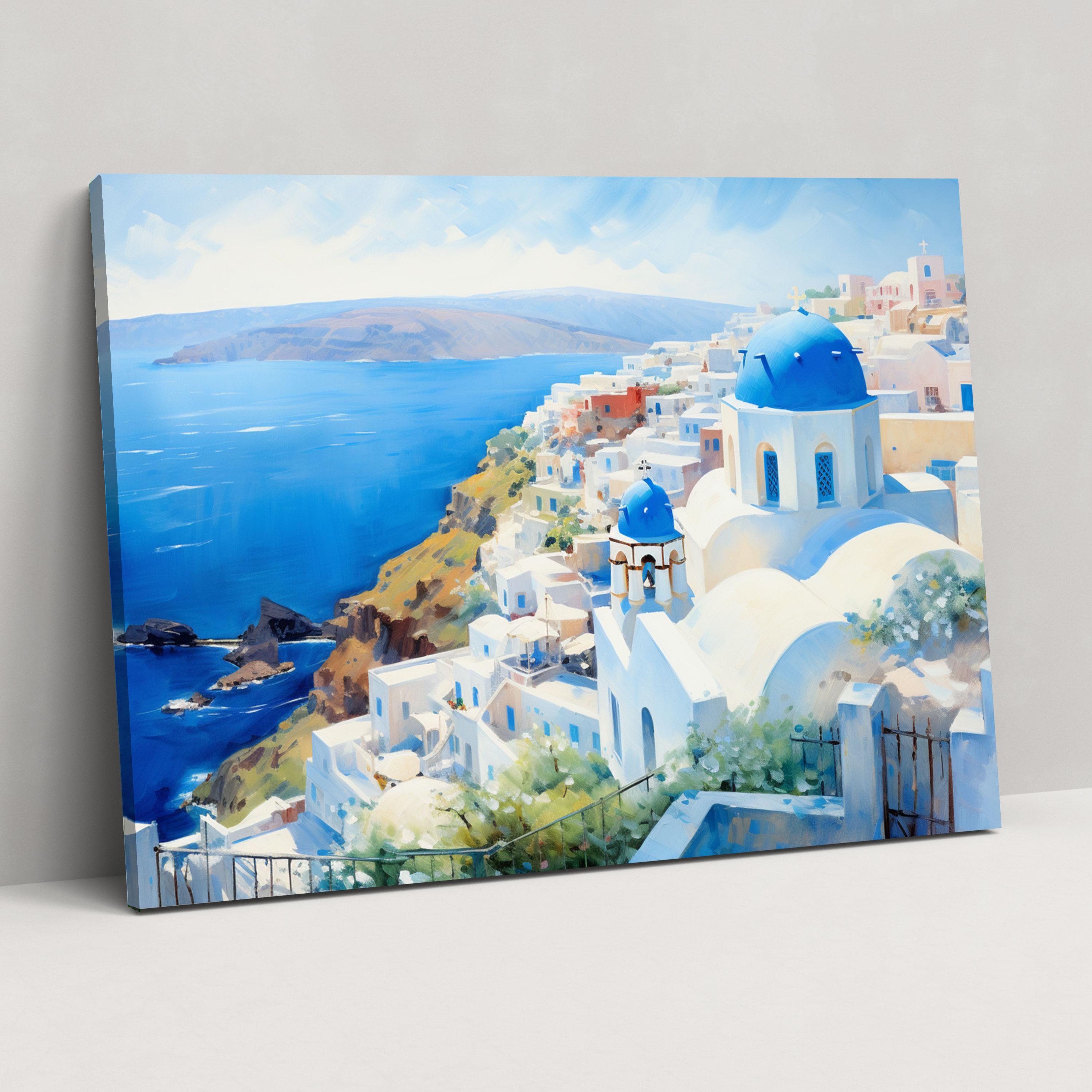 Santorini Canvas Wall Art - Santorini, Wall Decoration, Wall Art, Blue-Domed Churches