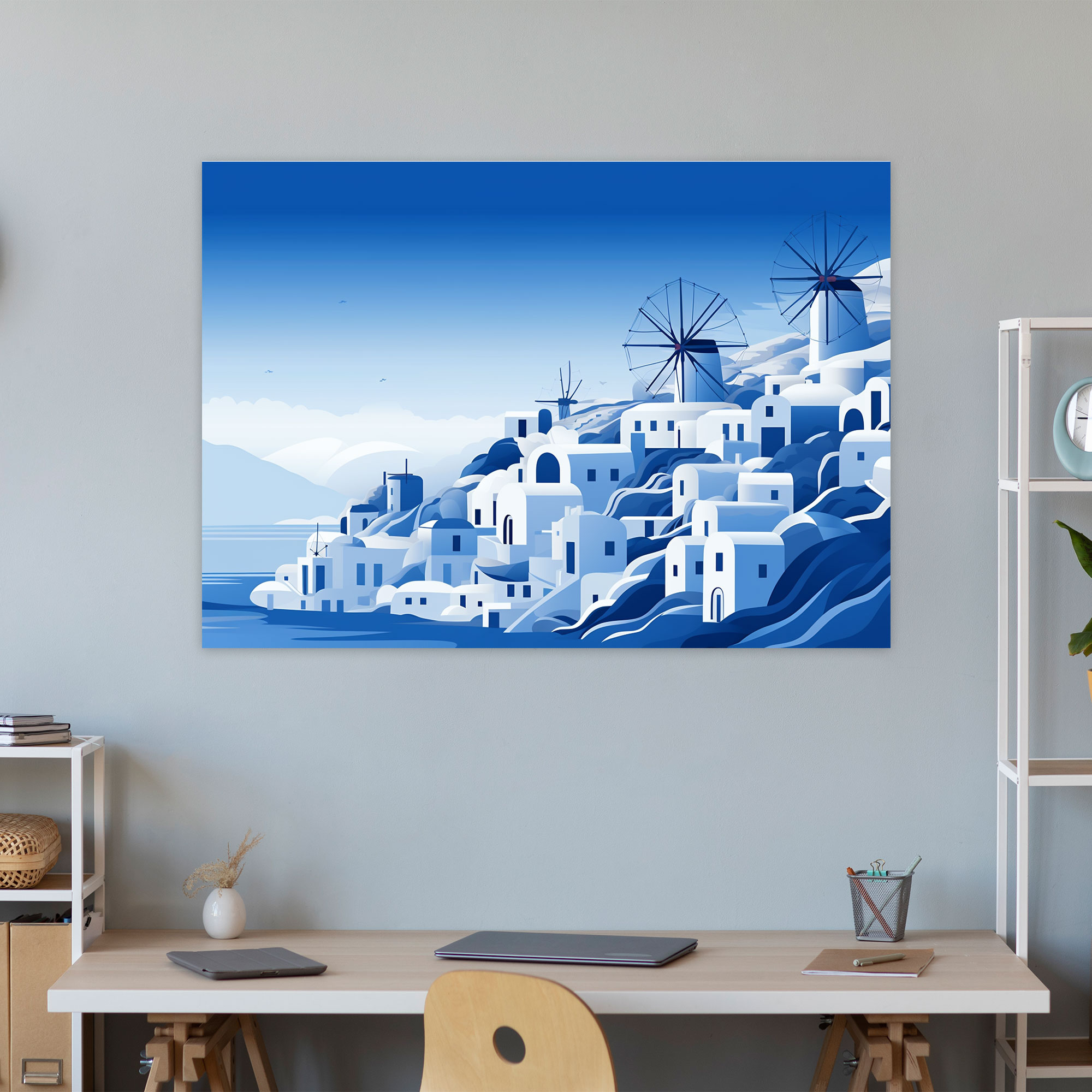 Santorini Canvas Art - Santorini, Home Decoration, Wall Art, Windmills