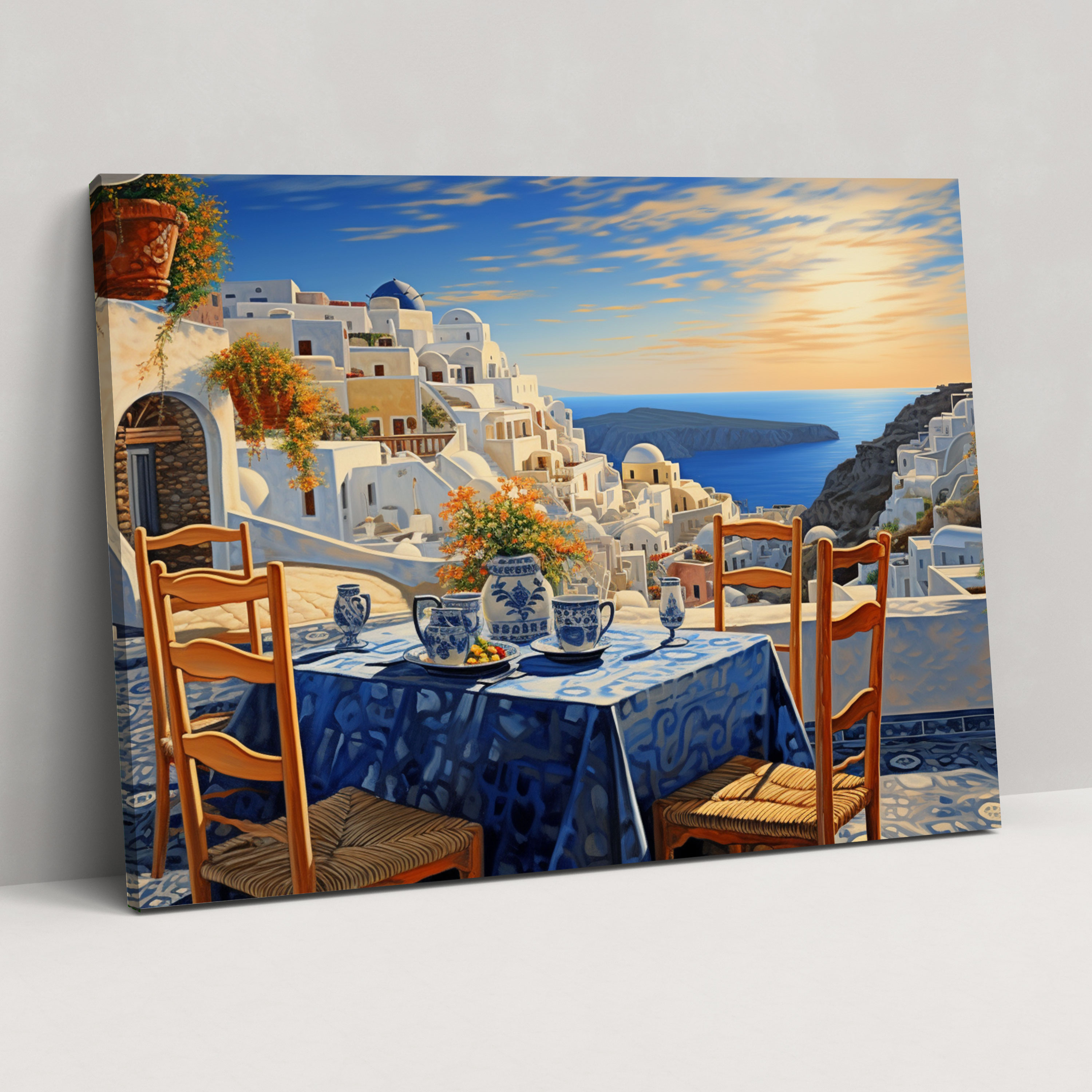 Santorini Wall Decor - Santorini, Canvas, Canvas Print, Romantic Dinner Setting
