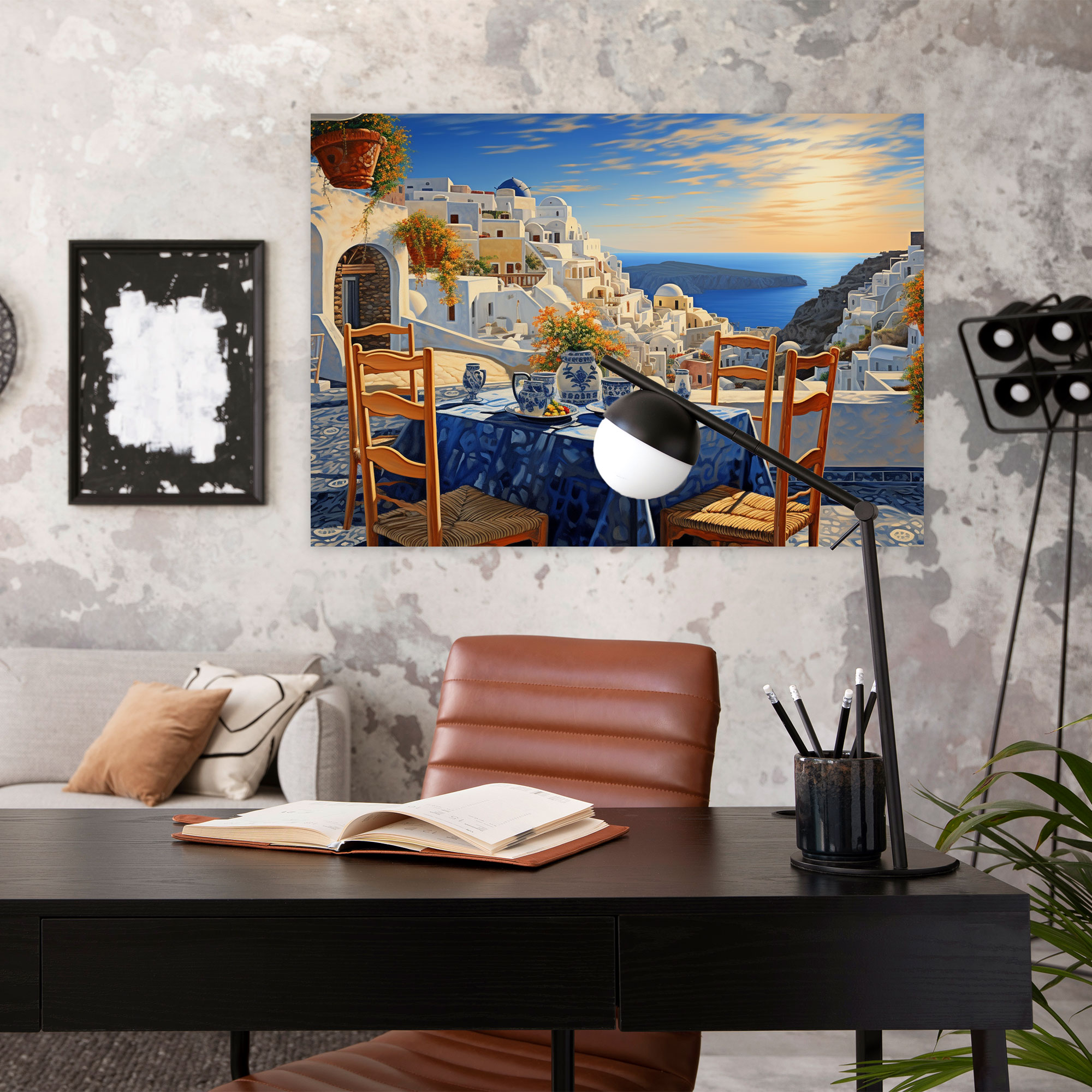Santorini Wall Decor - Santorini, Canvas, Canvas Print, Romantic Dinner Setting