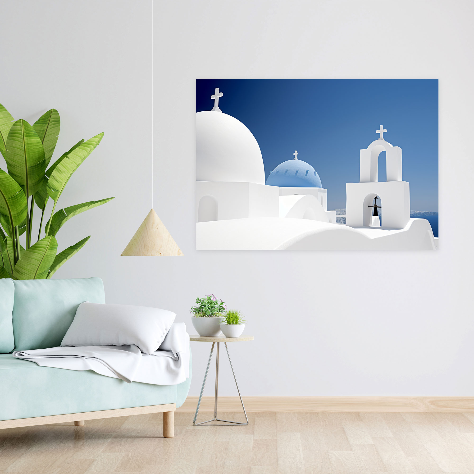 Santorini Canvas Print - Santorini, Minimalist Artwork, Blue-Domed Churches, Canvas Print