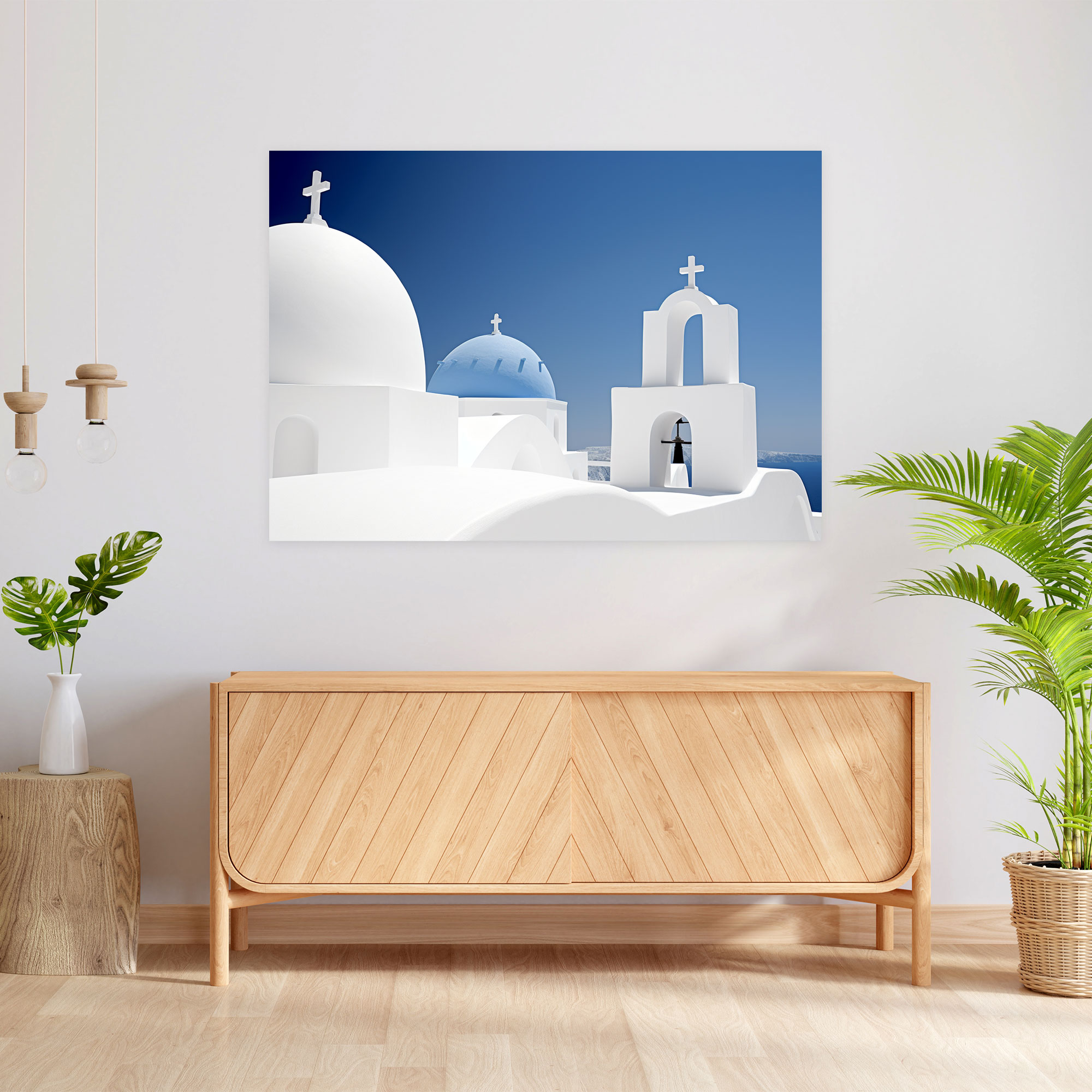 Santorini Canvas Print - Santorini, Minimalist Artwork, Blue-Domed Churches, Canvas Print
