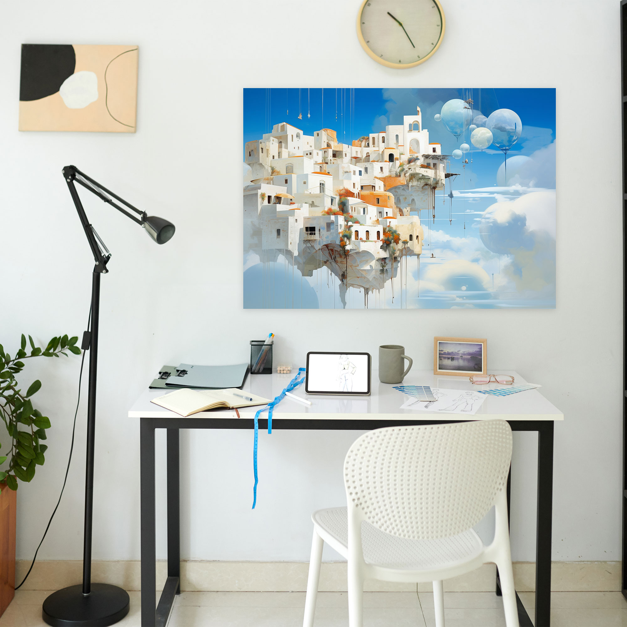 Santorini Canvas Art - Santorini, Wall Decoration, Surrealist Artwork, Floating Houses