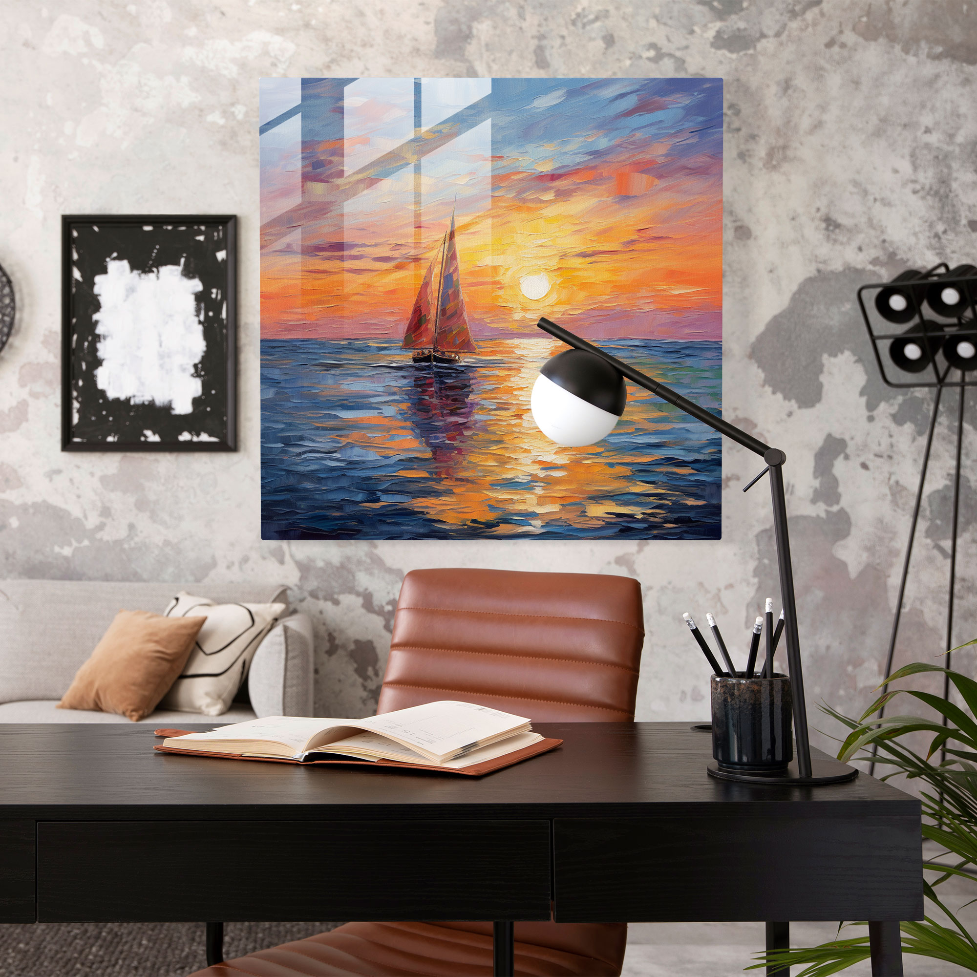 Sunset Sailboat Glass Print - Sailboat, Glass Wall Art, Modern Art, Glass Print