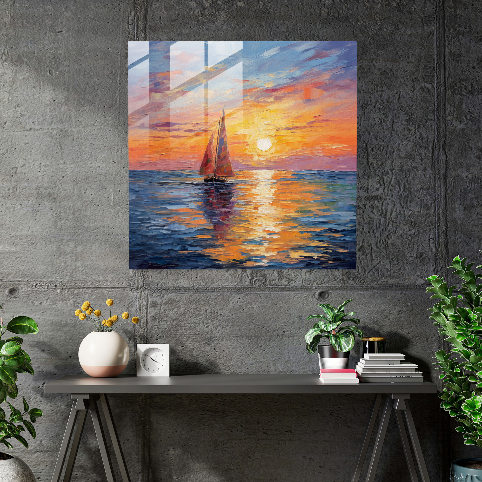 Sunset Sailboat Glass Print - Sailboat, Glass Wall Art, Modern Art, Glass Print