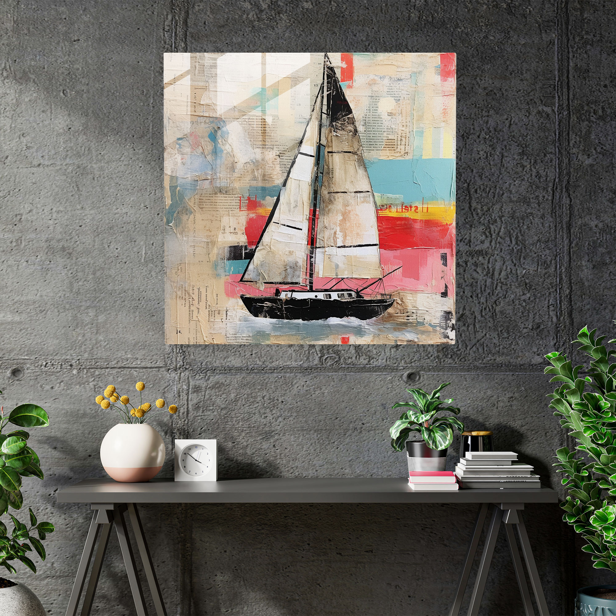 Abstract Sailboat Glass Print - Sailboat, Glass Wall Art, Wall Decoration, Home Decoration