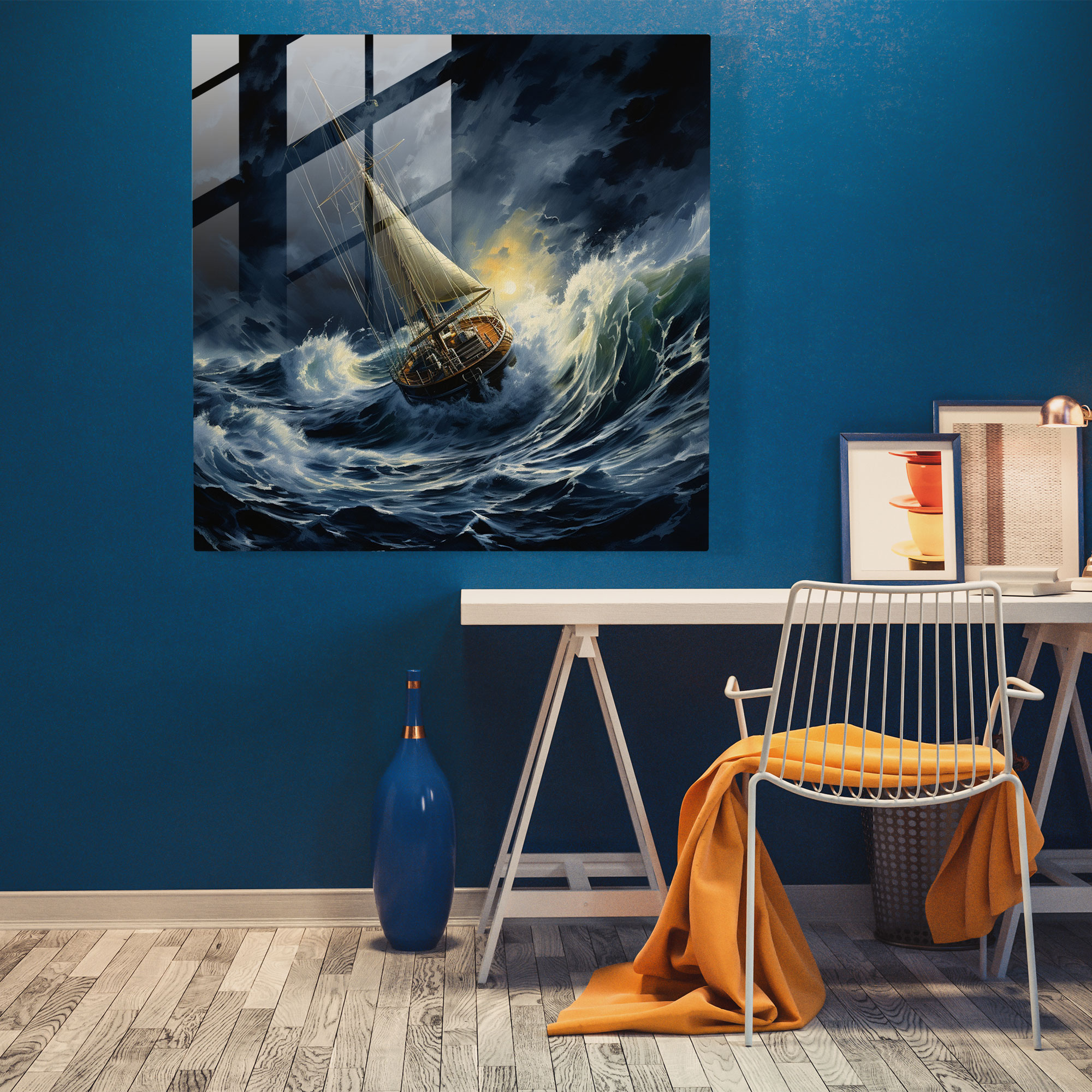 Stormy Seas Sailboat Glass Print - Sailboat, Home Decoration, Glass Print, Glass Art