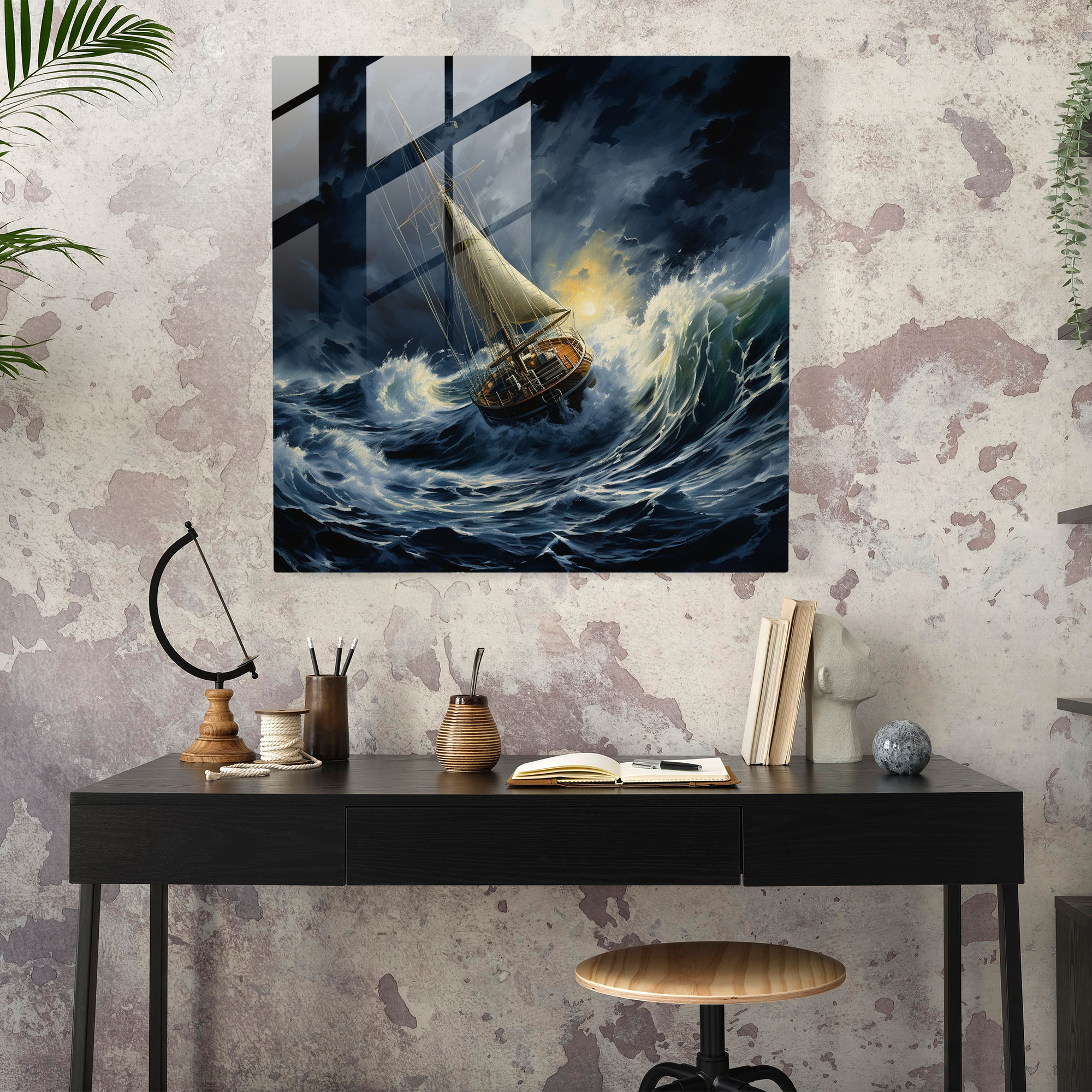 Stormy Seas Sailboat Glass Print - Sailboat, Home Decoration, Glass Print, Glass Art
