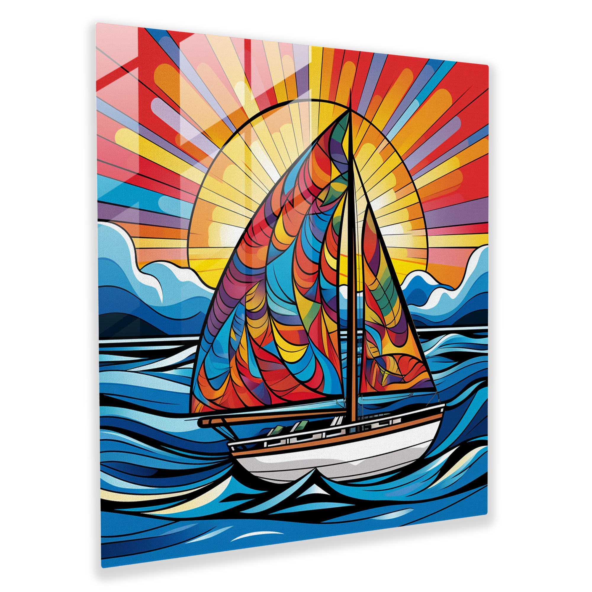 Colorful Sailboat Glass Print - Sailboat, Sailboat, Modern Art, Home Decoration