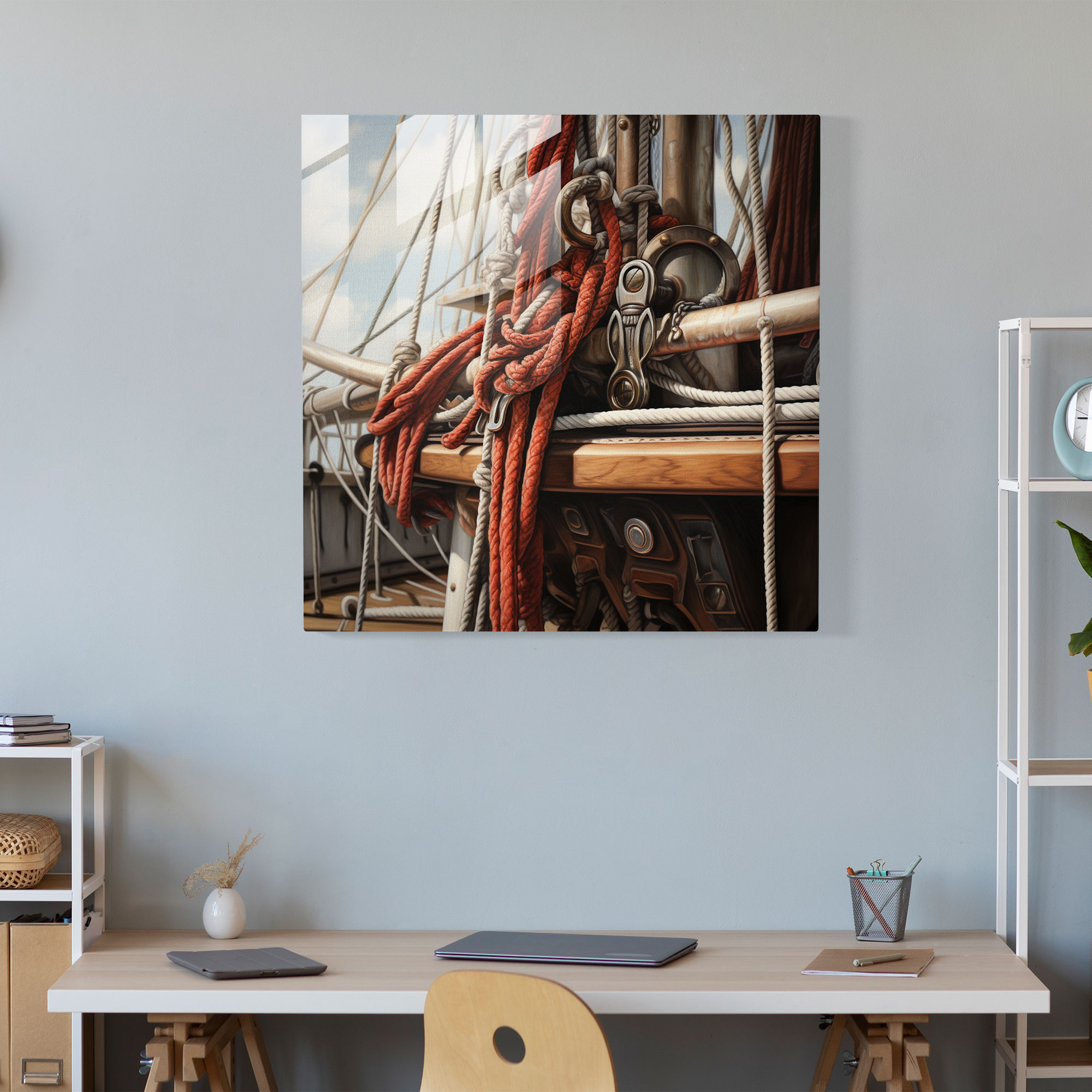 Sailboat Details Glass Print - Sailboat, Home Decoration, Modern Art, Glass Art