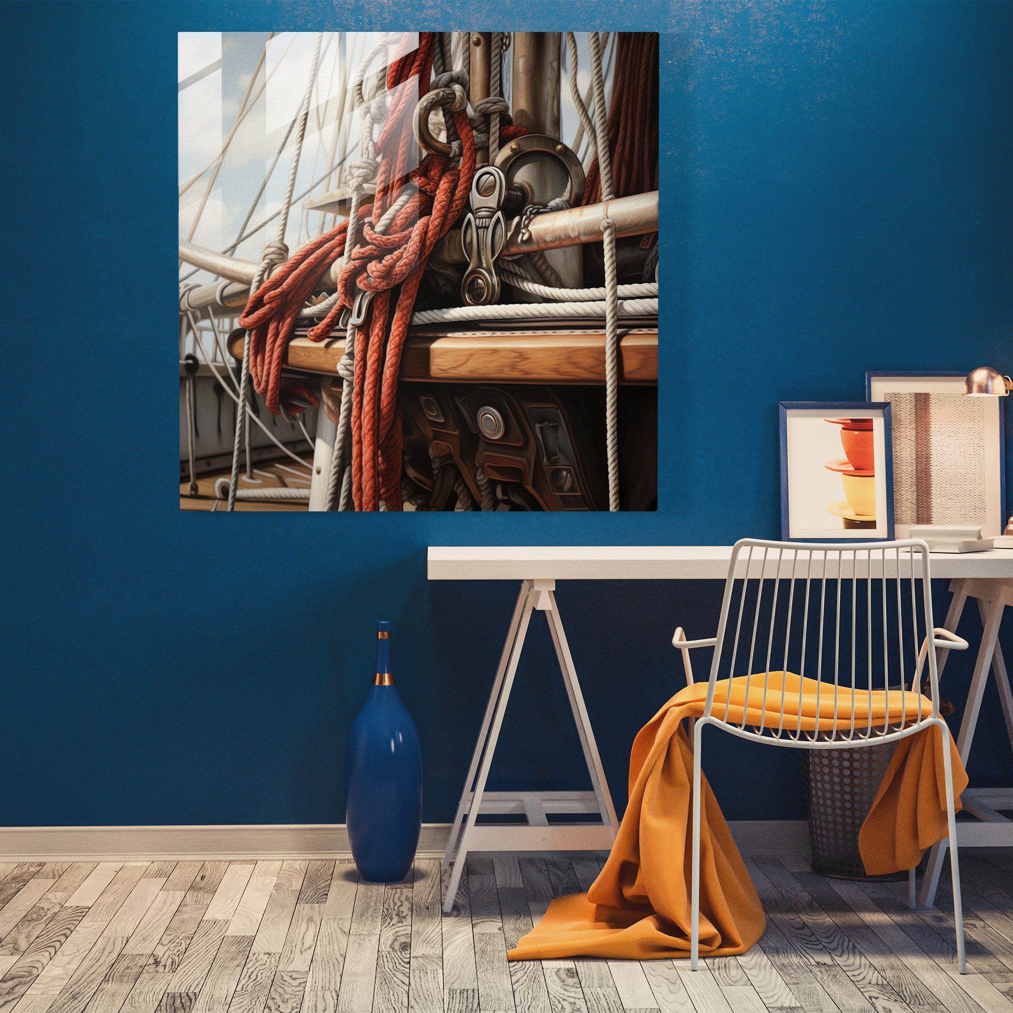 Sailboat Details Glass Print - Sailboat, Home Decoration, Modern Art, Glass Art