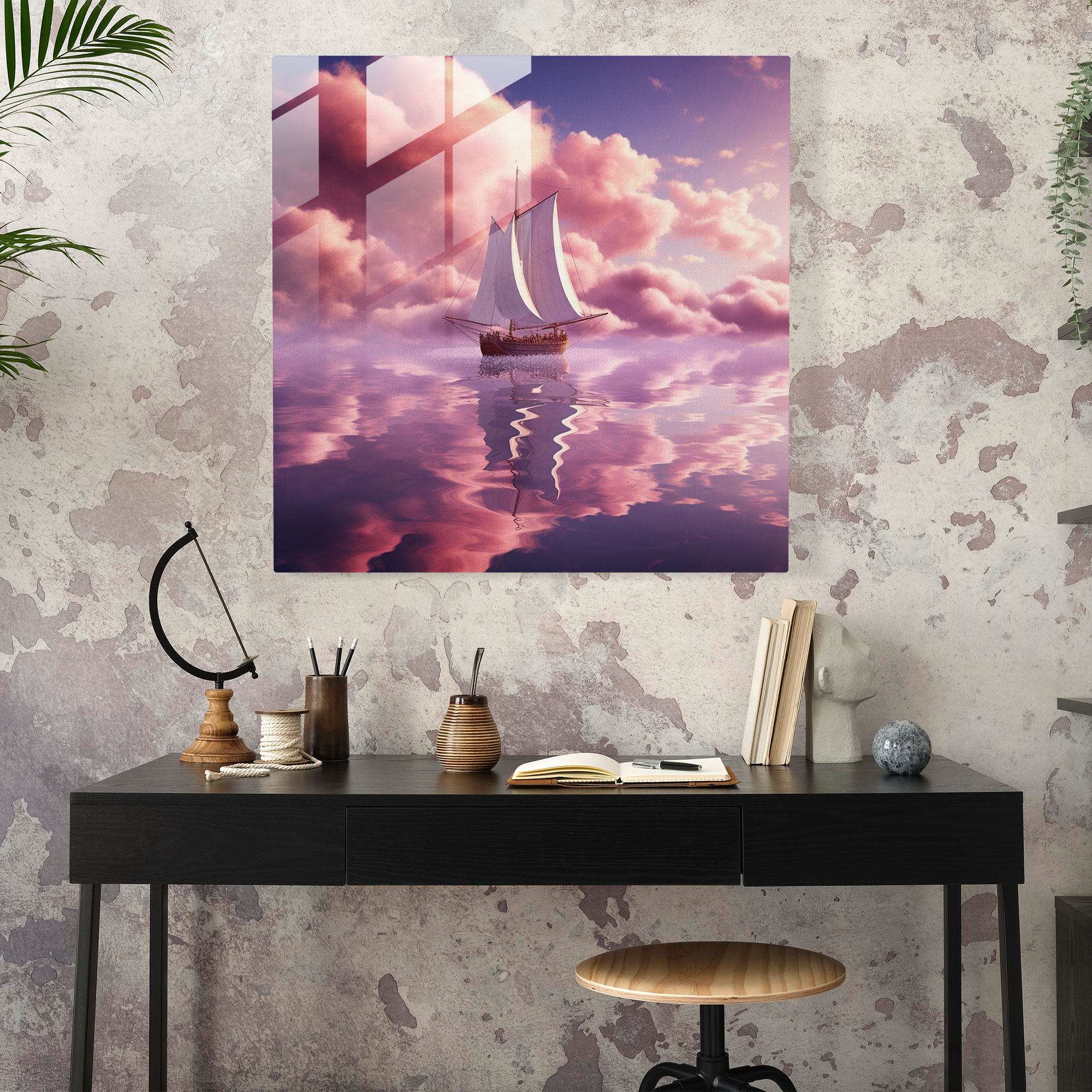 Floating Dreams Sailboat Glass Print - Sailboat, Modern Art, Glass Print, Wall Decoration