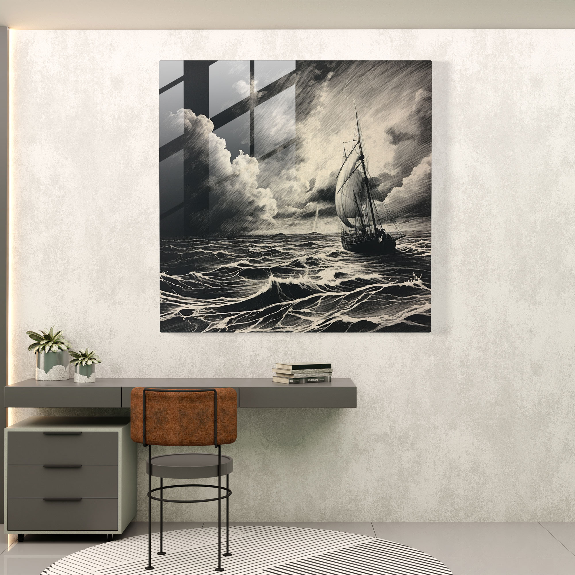 Ink Storm Sailboat Glass Print - Sailboat, Glass Art, Sailboat, Glass Wall Art
