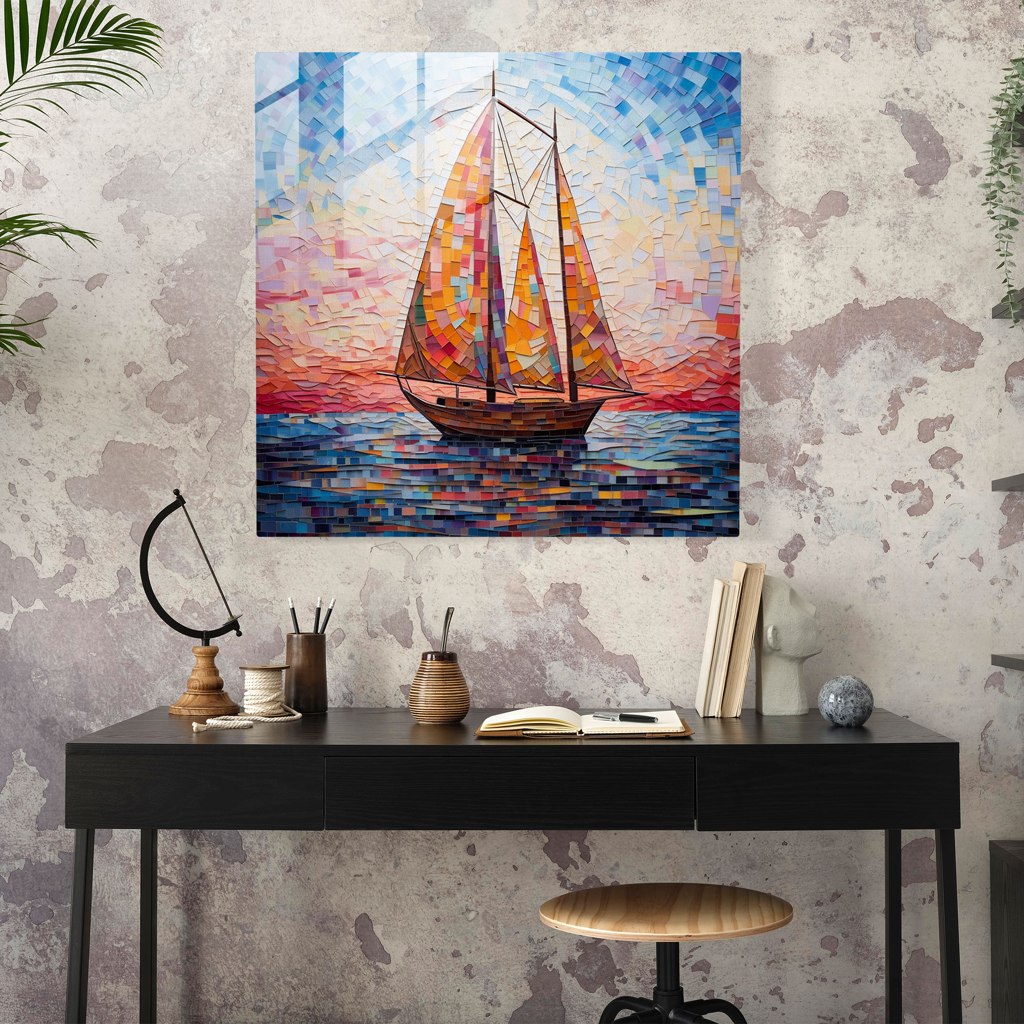 Geometric Sailboat Glass Print - Sailboat, Wall Decoration, Sailboat, Modern Art
