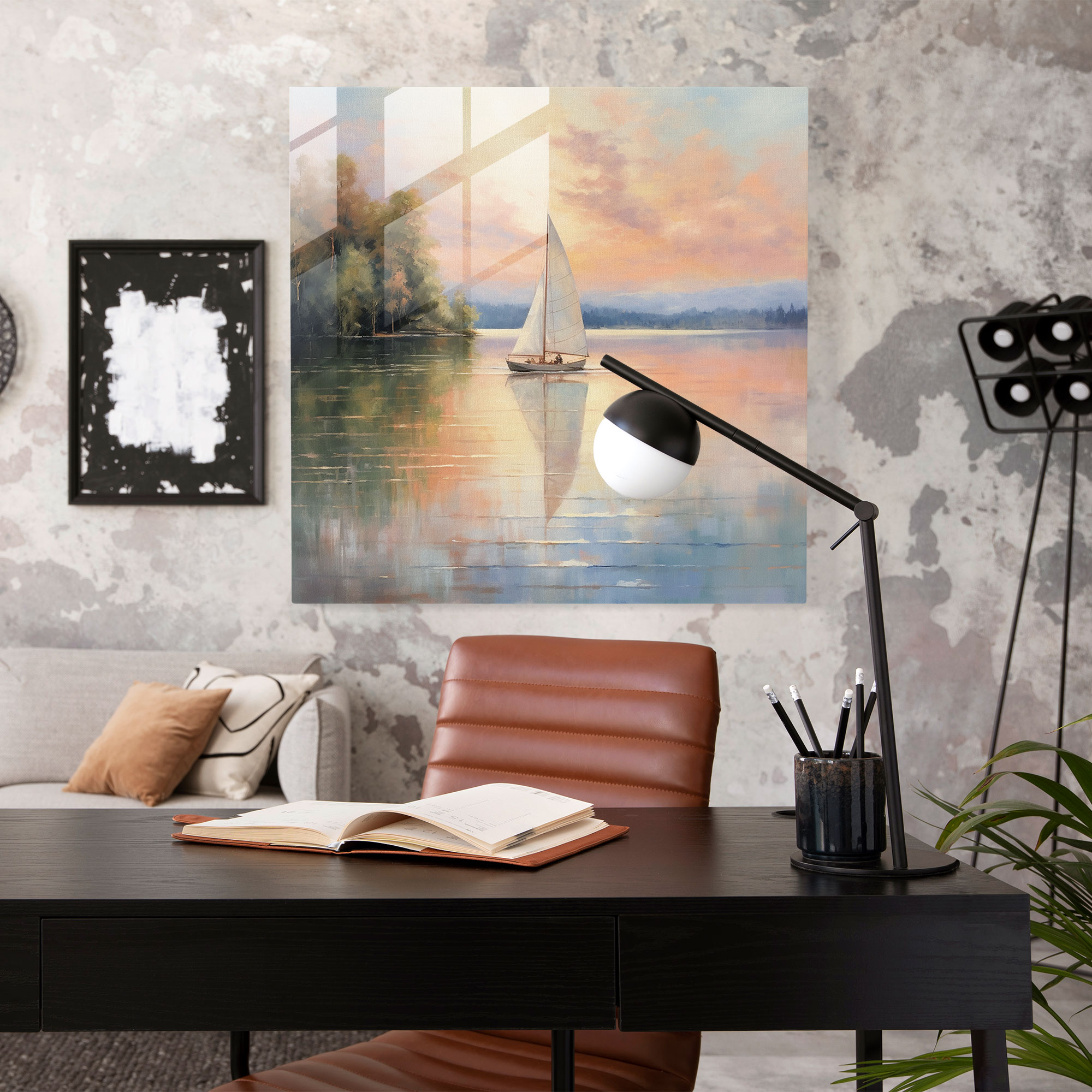 Pastel Lake Sailboat Glass Print - Sailboat, Sailboat, Glass Art, Wall Decoration