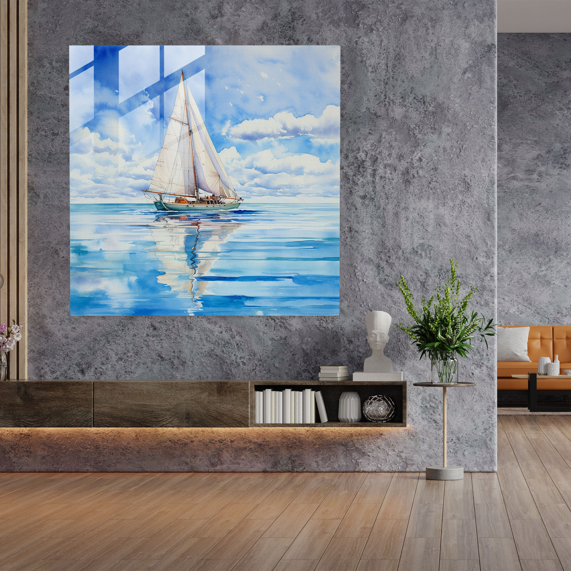 Sailboat Watercolor Glass Print - Sailboat, Home Decoration, Modern Art, Vibrant Colors