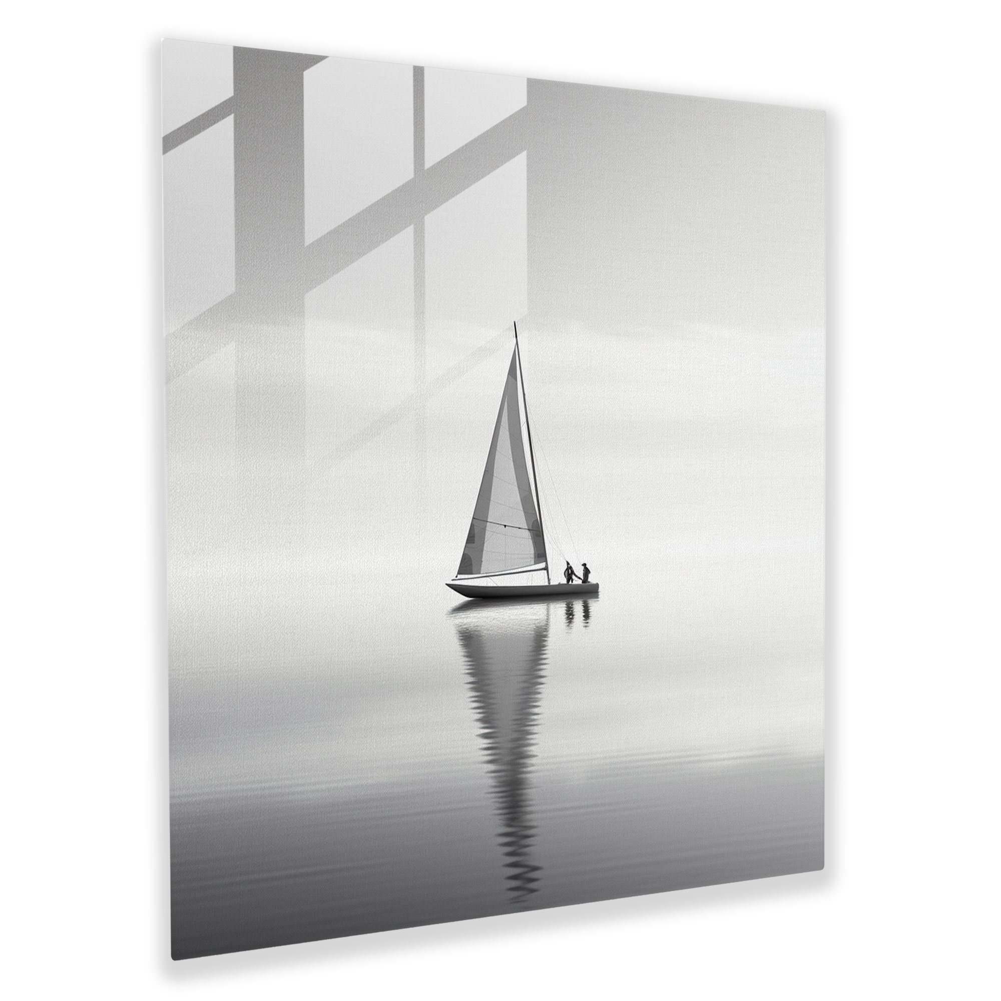 Sailboat Monochrome Glass Print - Sailboat, Modern Art, Home Decoration, Glass Art