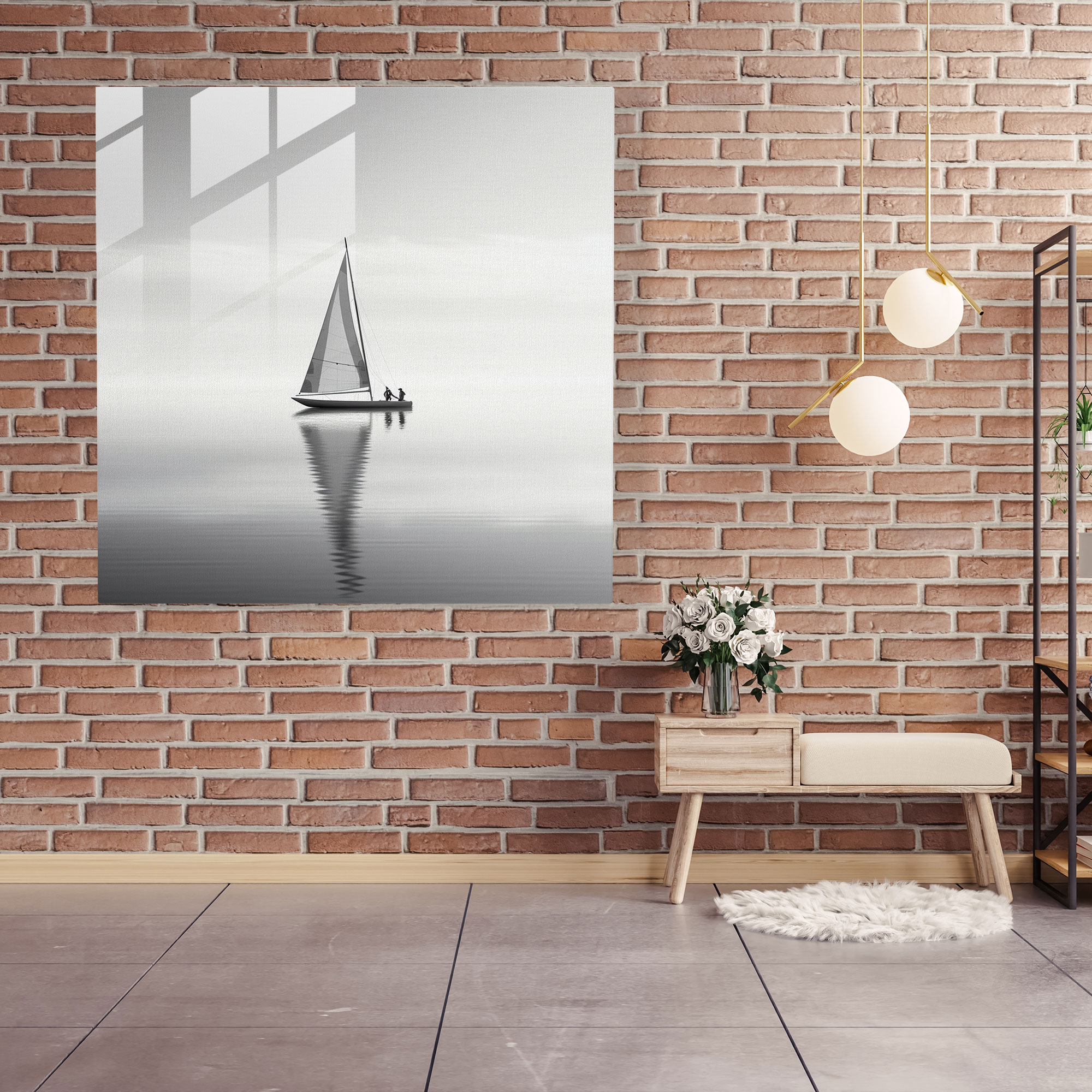 Sailboat Monochrome Glass Print - Sailboat, Modern Art, Home Decoration, Glass Art