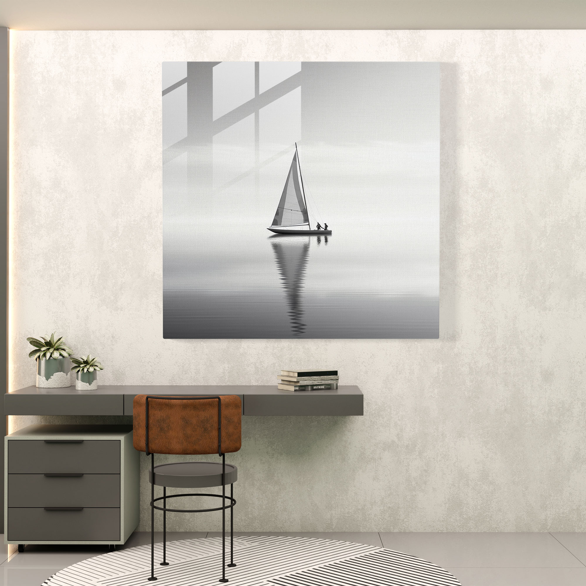 Sailboat Monochrome Glass Print - Sailboat, Modern Art, Home Decoration, Glass Art