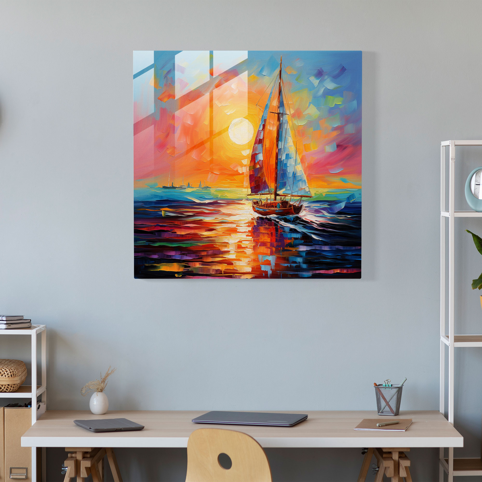 Abstract Sailboat Glass Print - Sailboat, Modern Art, Vibrant Colors, Glass Art