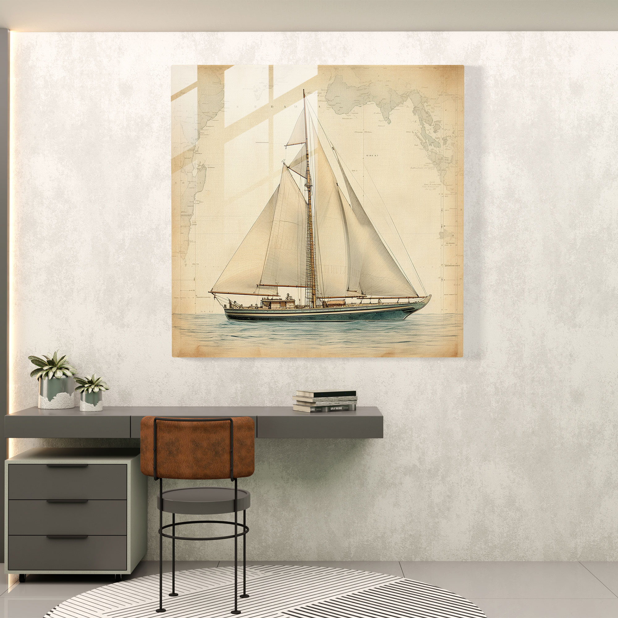 Vintage Sailboat Glass Print - Sailboat, Glass Art, Classic Nautical Illustration, Modern Art