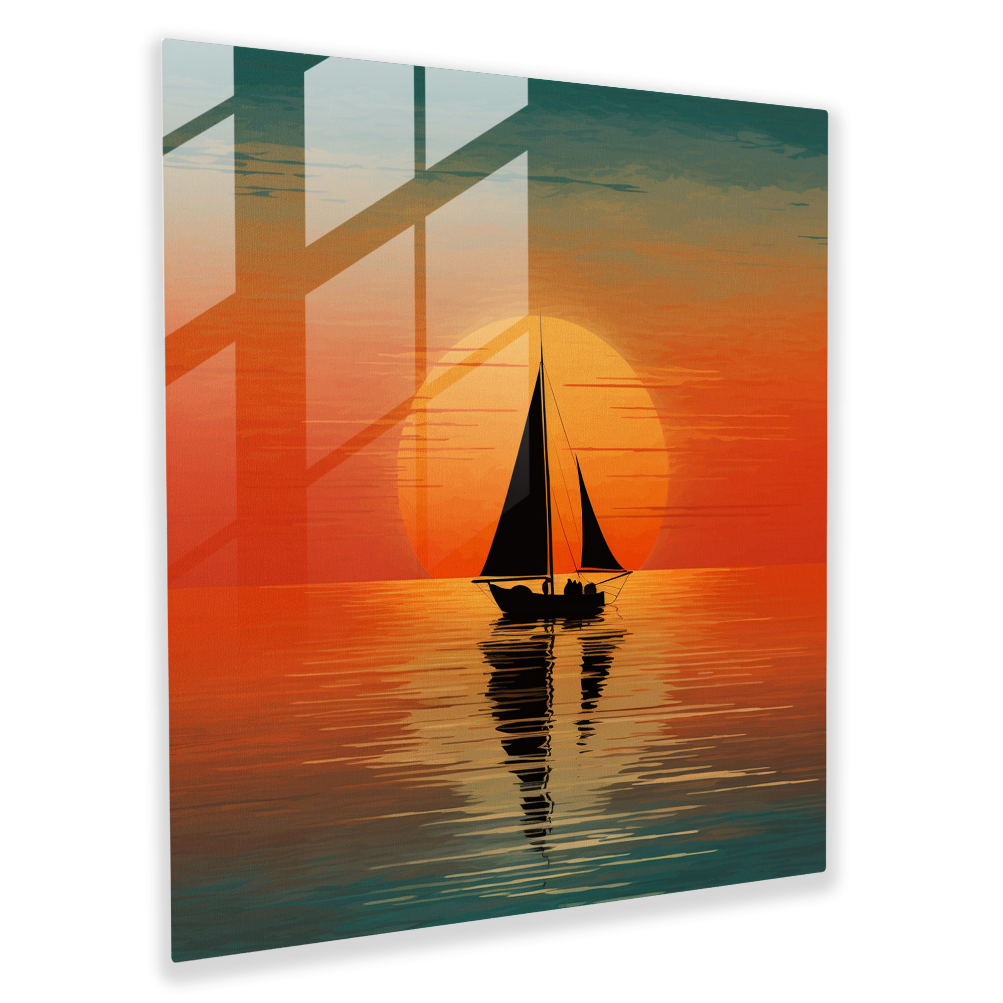 Silhouette Sailboat Glass Print - Sailboat, Minimalist Silhouette Artwork, Glass Print, Wall Decoration