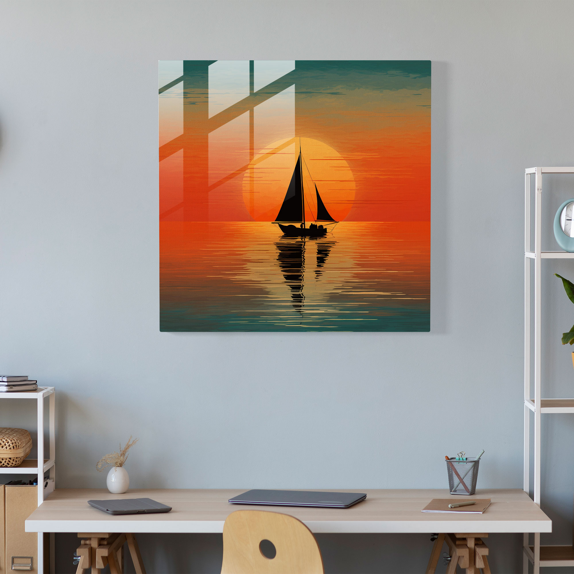 Silhouette Sailboat Glass Print - Sailboat, Minimalist Silhouette Artwork, Glass Print, Wall Decoration