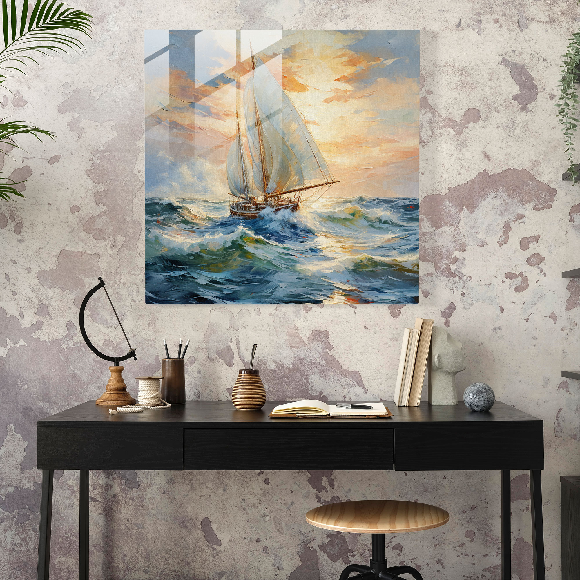 Impressionist Sailboat Glass Print - Sailboat, Wall Decoration, Home Decoration, Expressive Brushwork