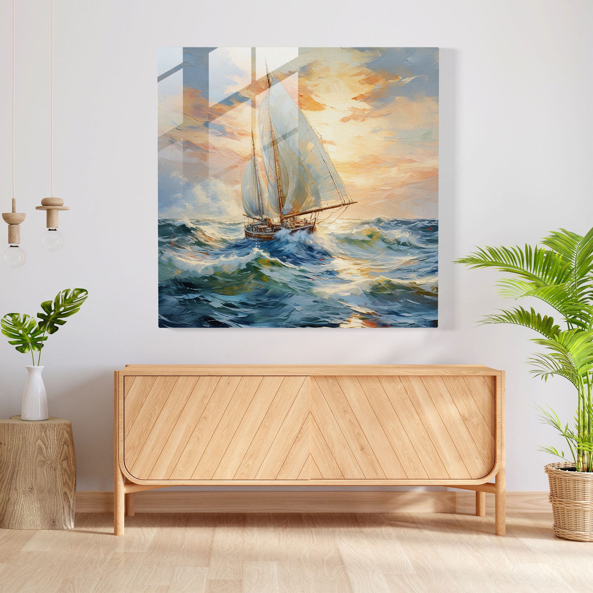 Impressionist Sailboat Glass Print - Sailboat, Wall Decoration, Home Decoration, Expressive Brushwork