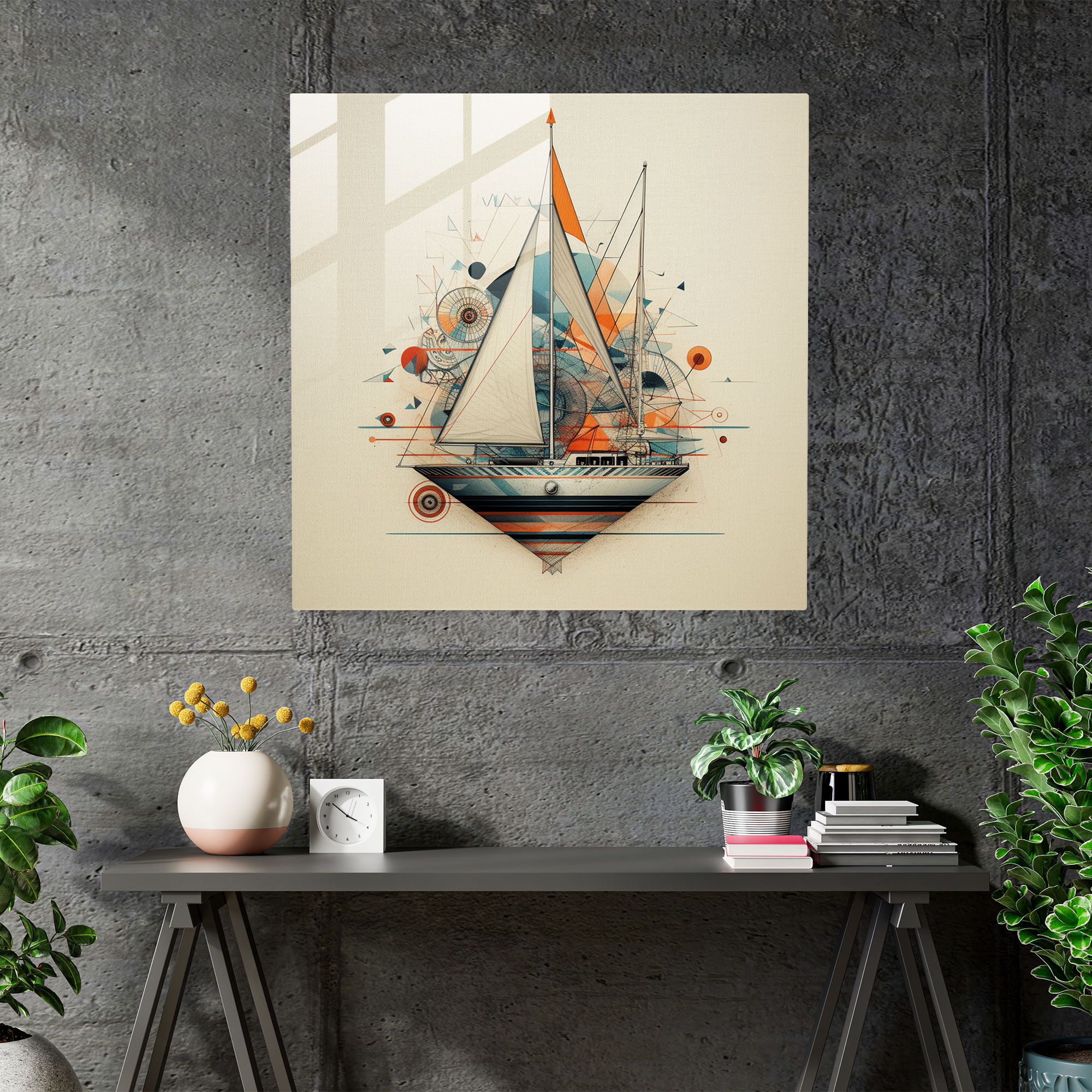 Geometric Sailboat Glass Print - Sailboat, Glass Art, Wall Decoration, Contemporary