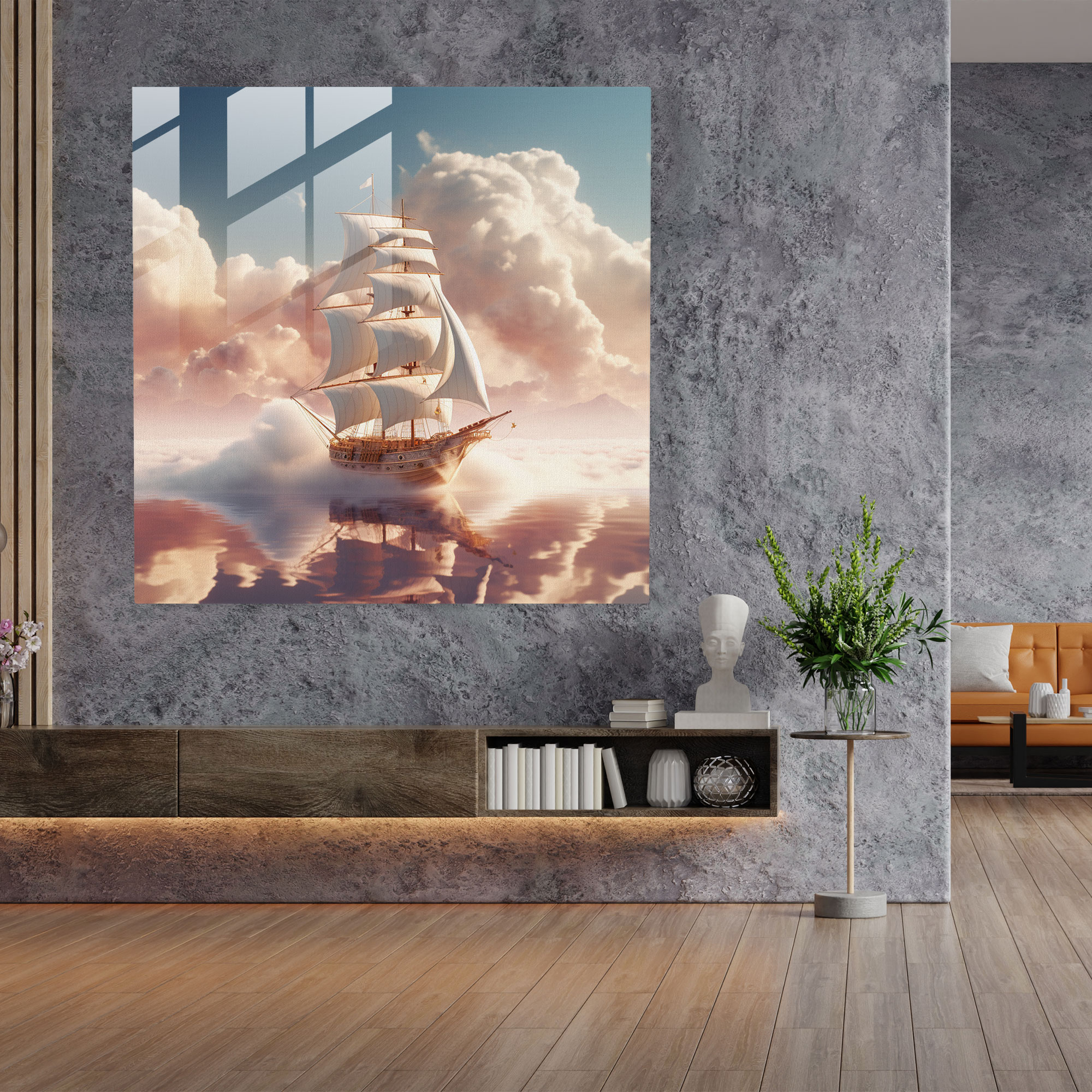 Dreamlike Sailboat Glass Print - Sailboat, Whimsical Colors, Glass Wall Art, Glass Art