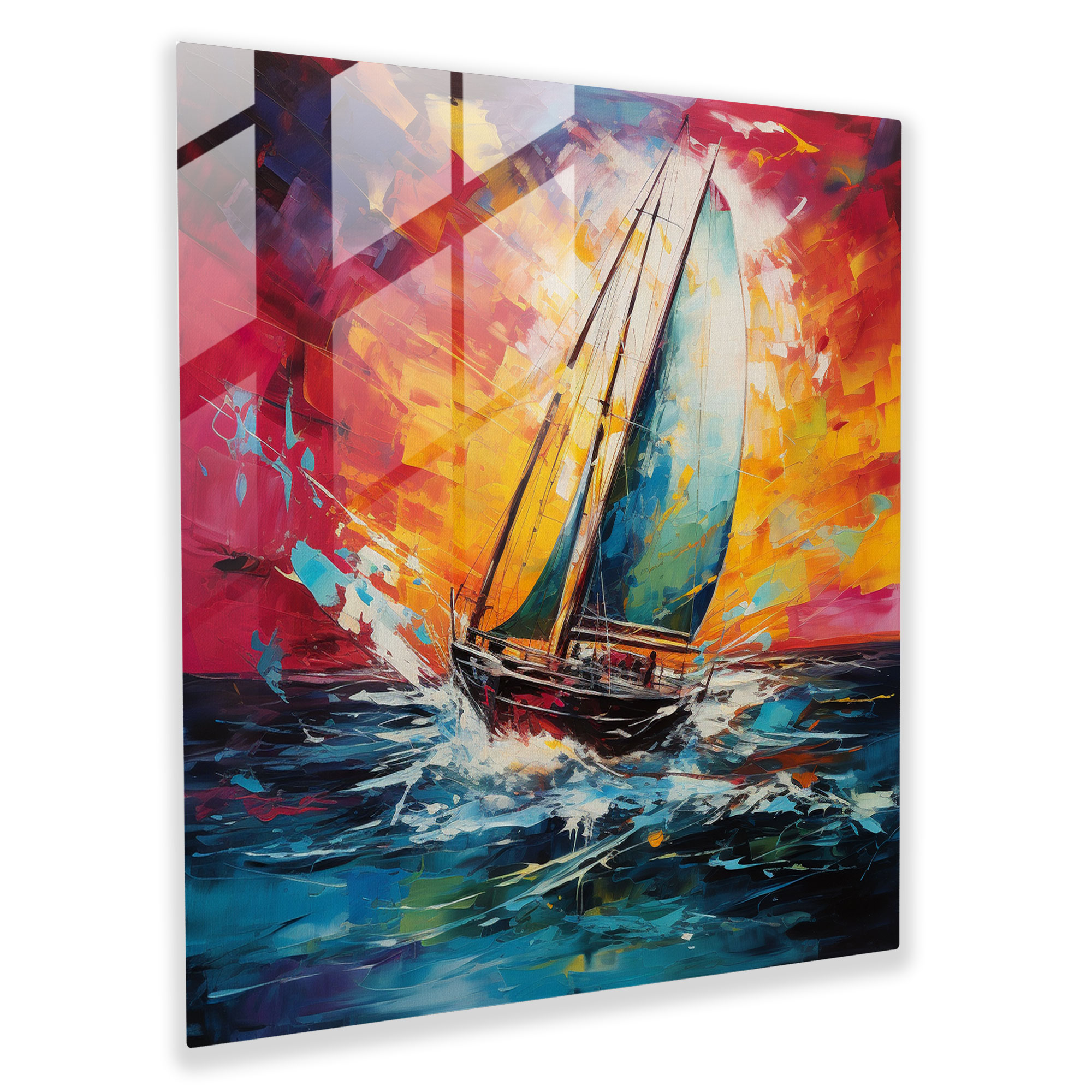 Abstract Sailboat Glass Print - Sailboat, Sailboat, Wall Decoration, Abstract