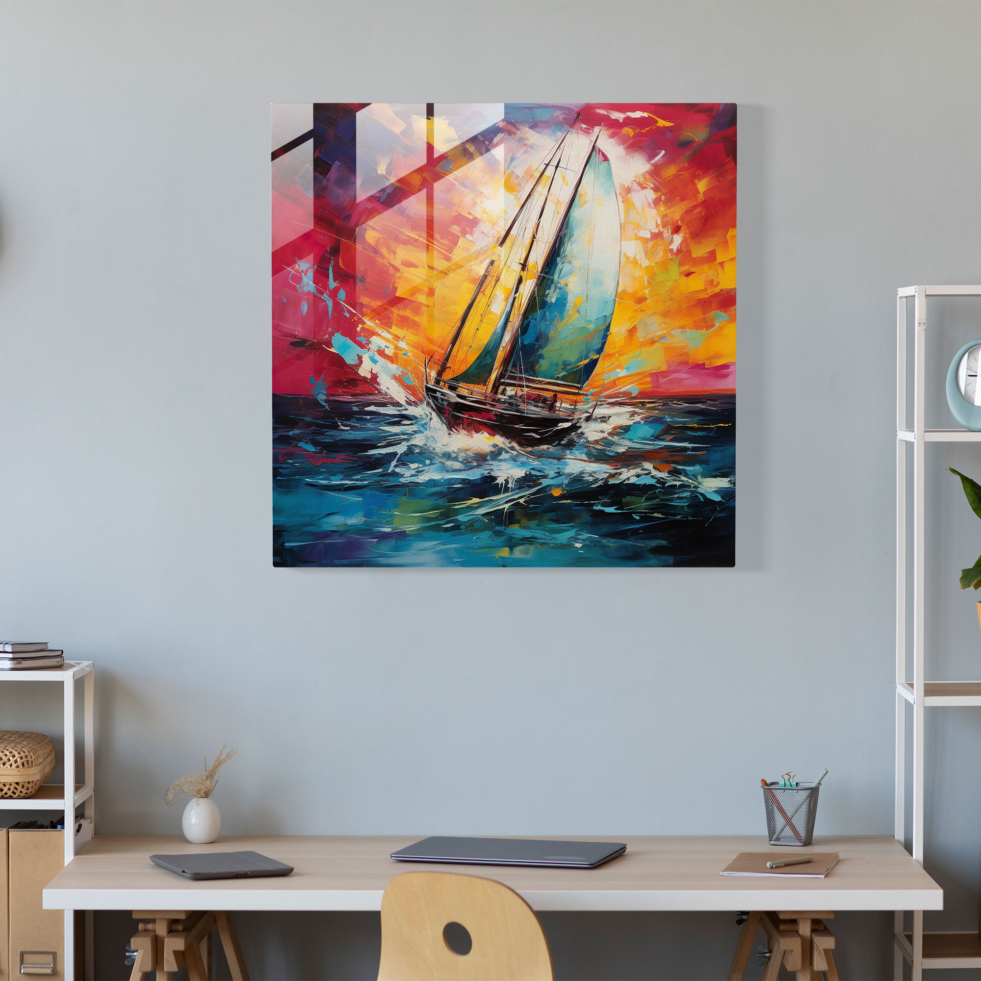Abstract Sailboat Glass Print - Sailboat, Sailboat, Wall Decoration, Abstract
