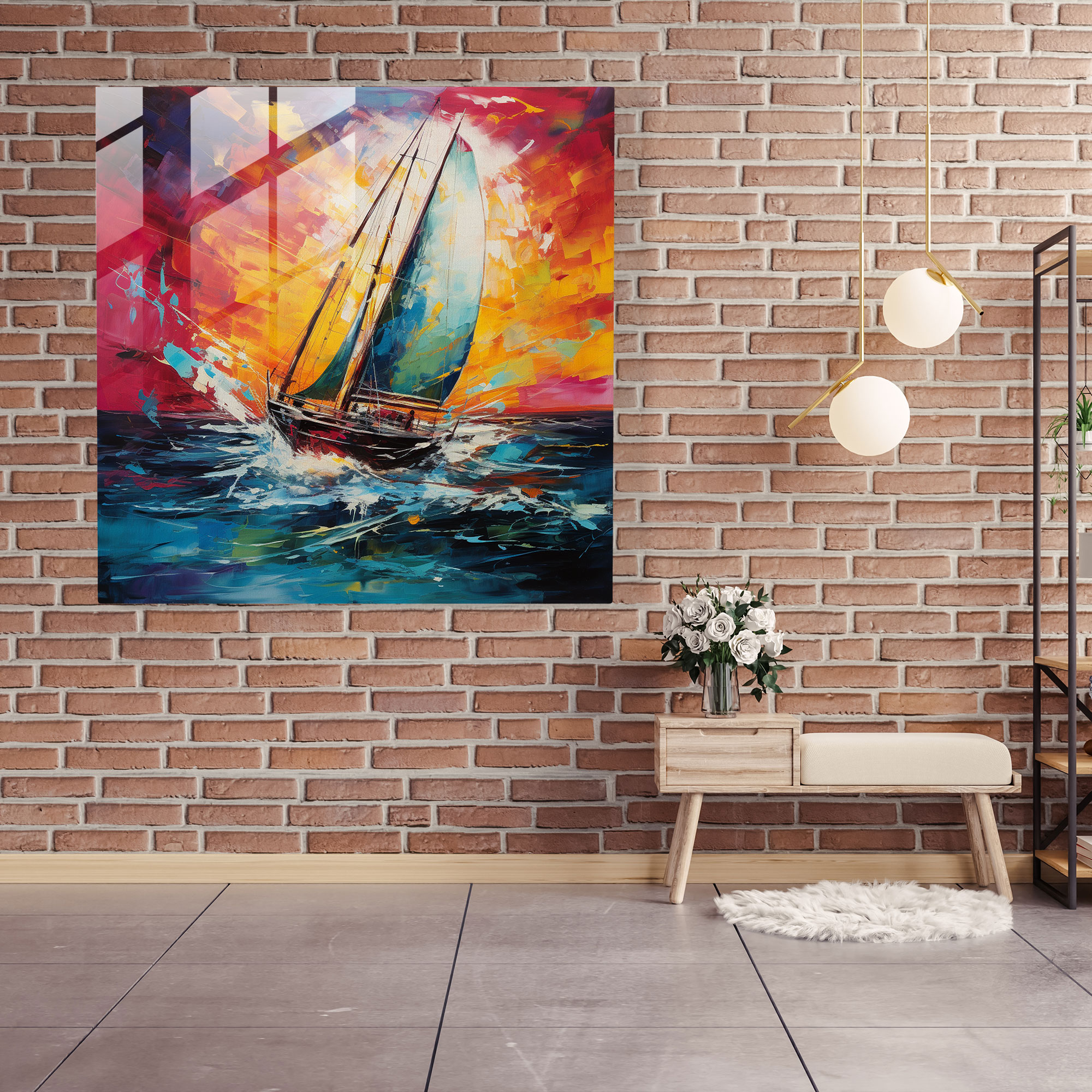 Abstract Sailboat Glass Print - Sailboat, Sailboat, Wall Decoration, Abstract
