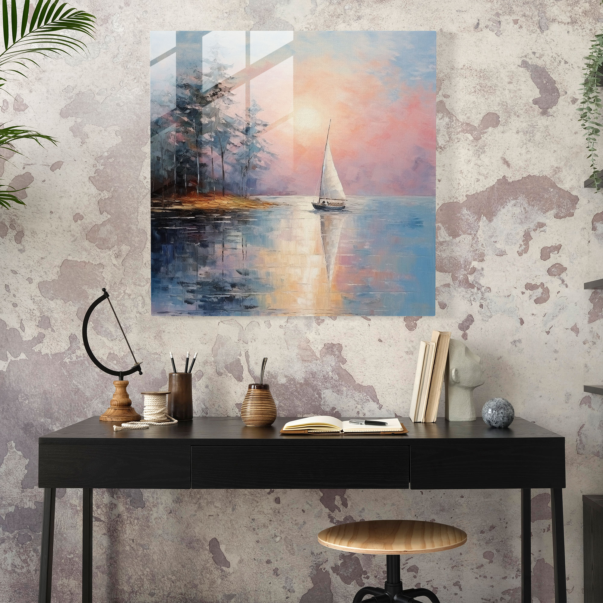 Impressionist Sailboat Glass Print - Sailboat, Modern Art, Sailboat, Glass Wall Art