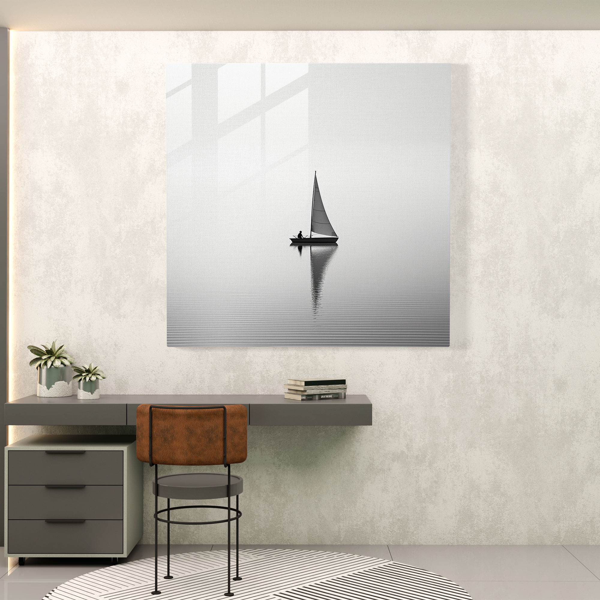 Minimalist Sailboat Glass Print - Sailboat, Glass Art, Glass Wall Art, Wall Decoration
