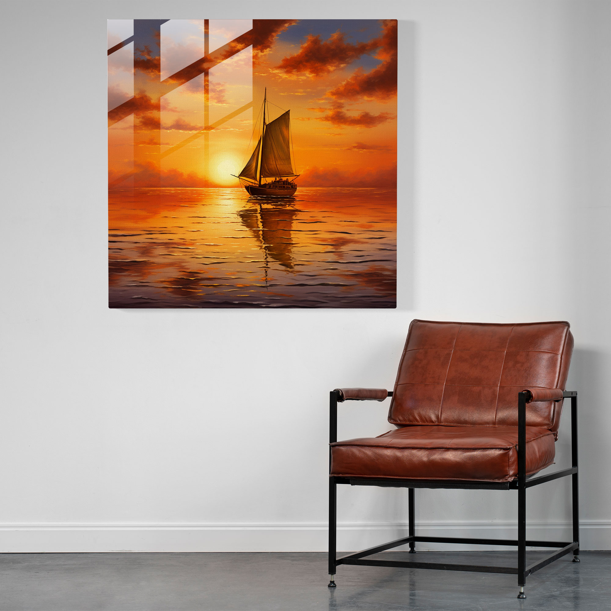 Realistic Sailboat Glass Print - Sailboat, Golden Sunset, Glass Art, Glass Print